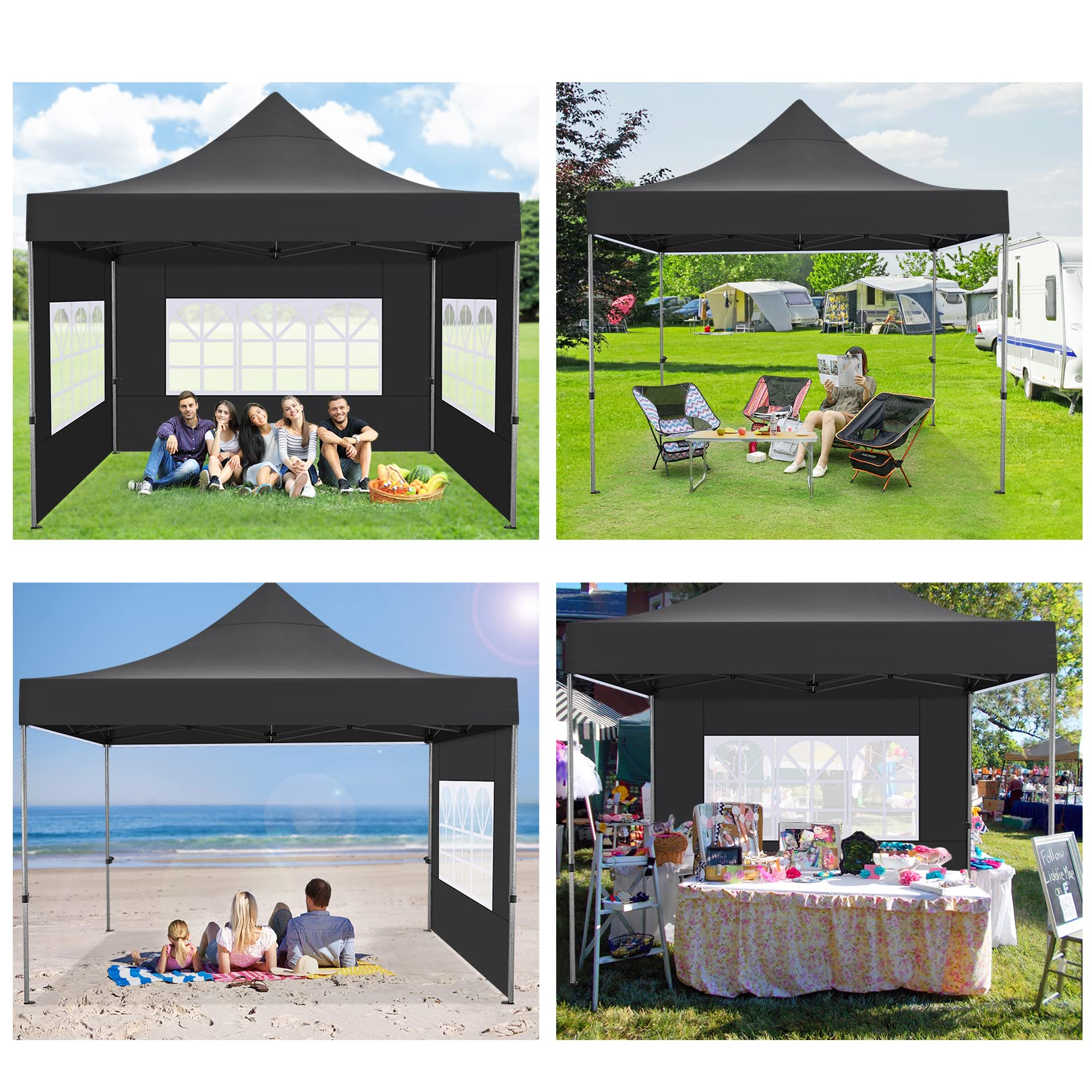 COBIZI Pavillon 3x3 Wasserdicht Stabil Winterfest mit 4 Seitenwand,Schwarz | Pop Up Zelt Faltpavillon,Sonnenschutz Pavillion Klappbar Zelte,Gartenparty Strand Hochzeit,Pavilion Faltbar mit Tasche Rollen