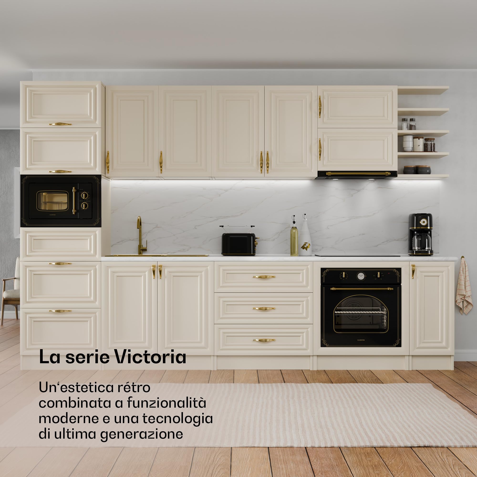 Klarstein Victoria Essential Set per la Colazione - Tostapane 2 Fette con 7 Livelli, Vassoio Raccogli Briciole, Supporto Panini, Bollitore Elettrico 1,7L con Filtro Anticalcare, Nero