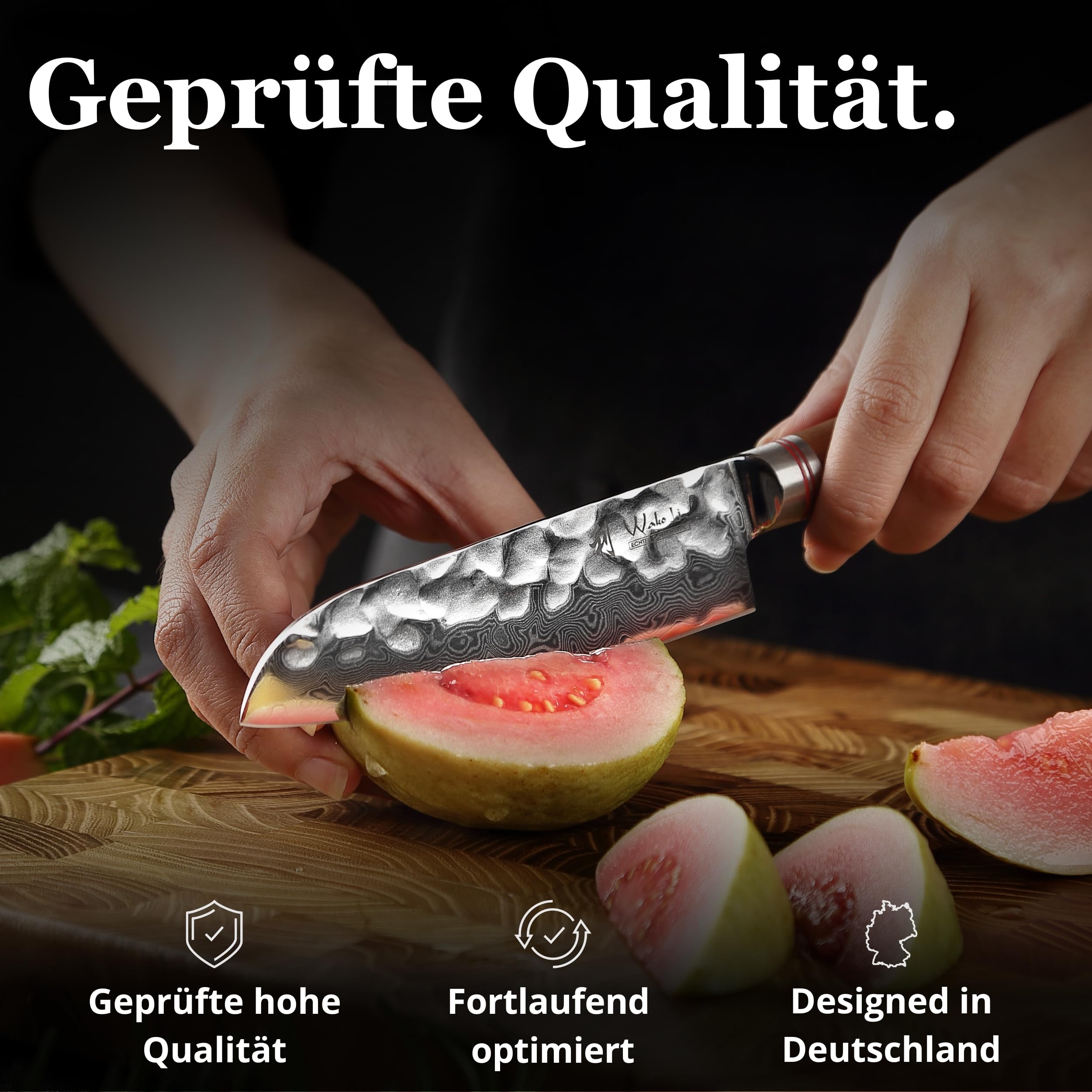 Wakoli Nussbaum Santoku mit 12 cm Klinge, 67 Lagen Damaststahl, VG10 Kern