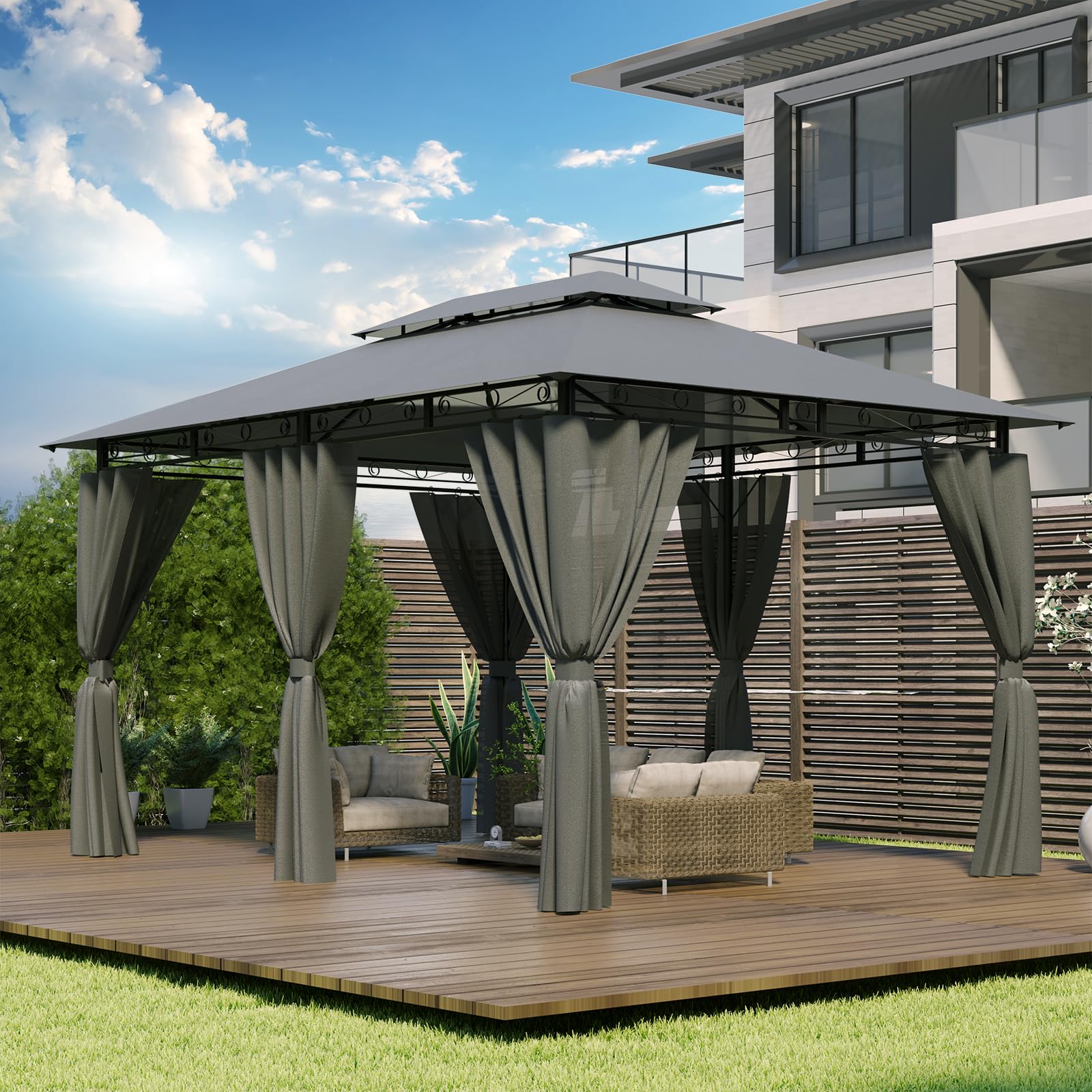 Devoke Gazebo da Giardino 3x4,Telo Gazebos 3x4 Impermeabile,Gazebo Esterno Resistente,Telaio in Metallo, Gazebos,Grigio