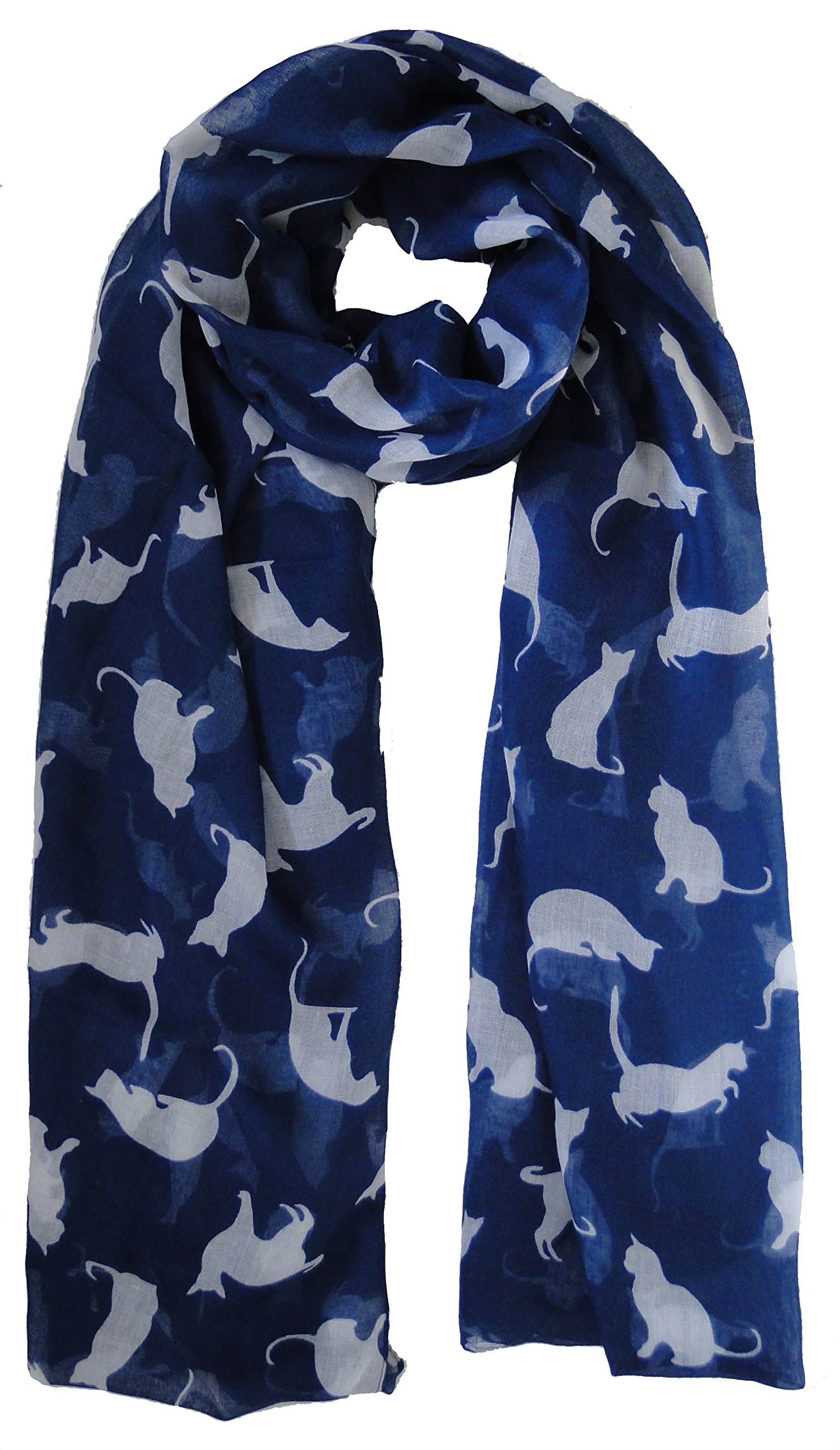 The Olive House Women's Blue Beige Navy The Olive House® Cats Scarf Navy Blue White Cats