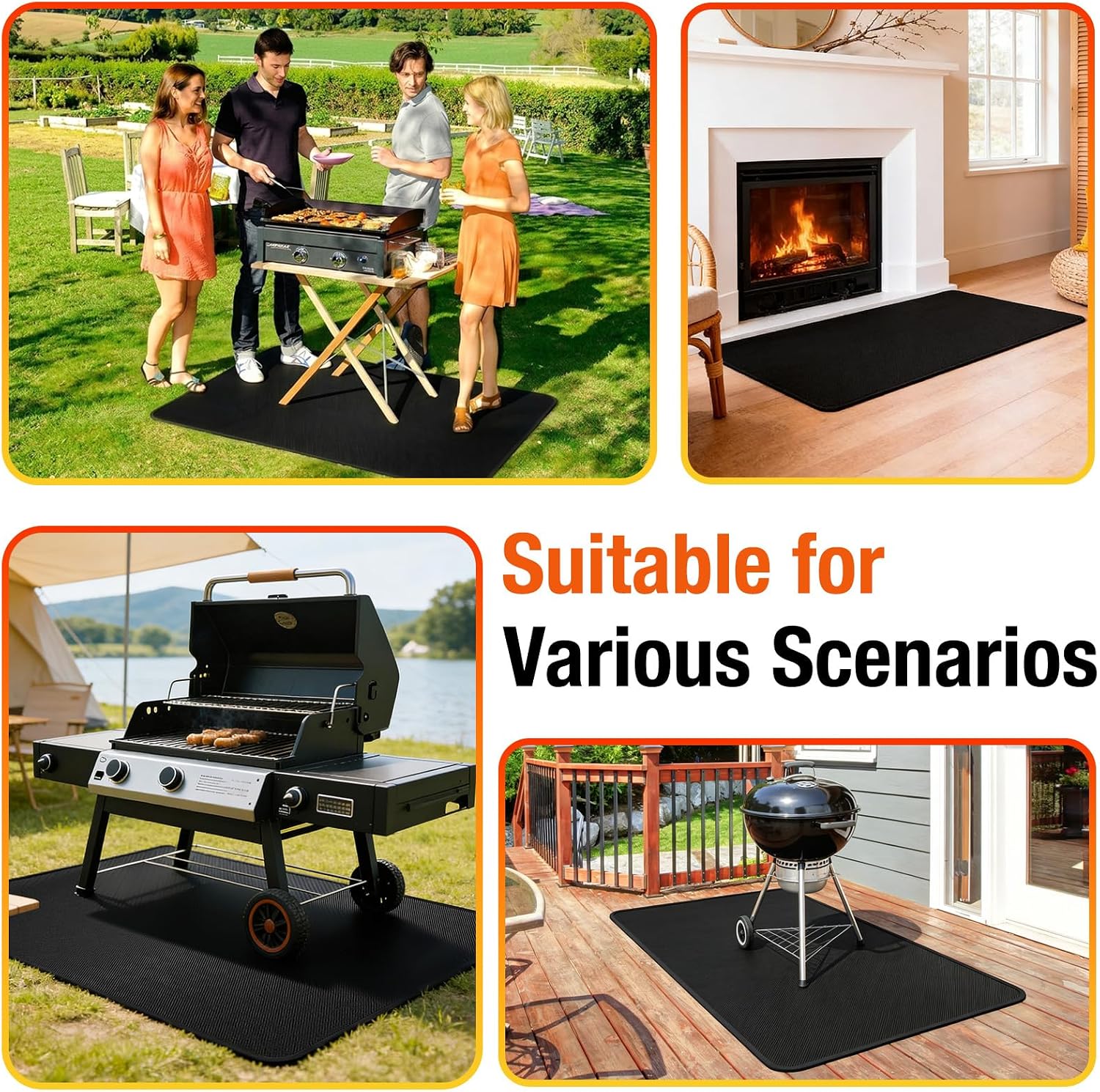 Non-Slip 65x39 Inches Large Under Grill Mats for Outdoor Grill, 2mm Thick Fireproof, Oil-Proof and Waterproof BBQ Grill Mat, Indoor Fire Pit Mat Fireplace Mat, Protects Deck Patio and Lawn