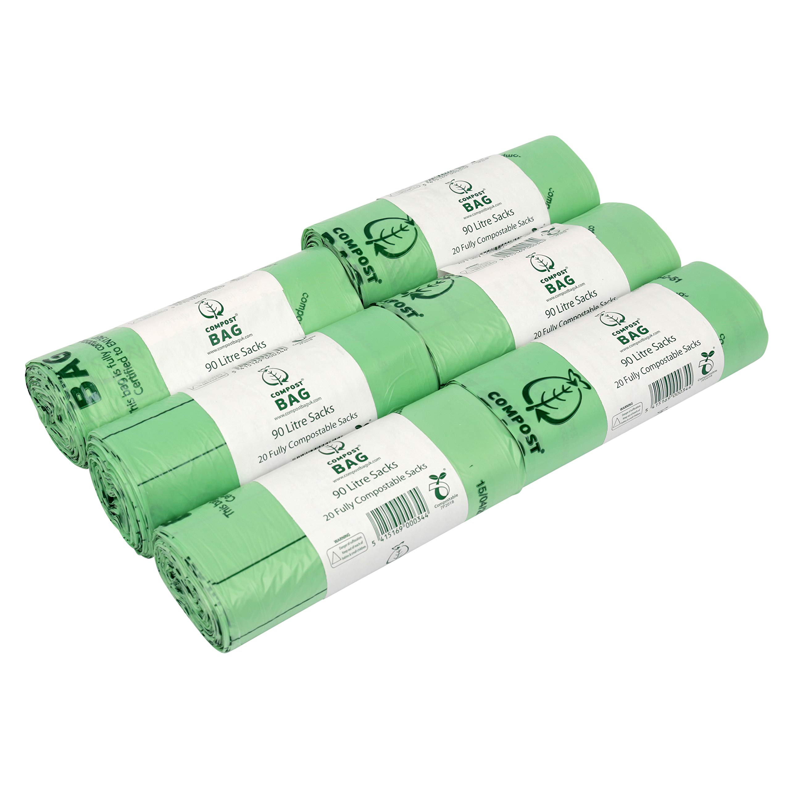 90L x 120 Compostable Compost Bag Food Waste Sacks - Commercial size - 90 Litre Food Waste Bin Liners - EN 13432 - with Composting Guide