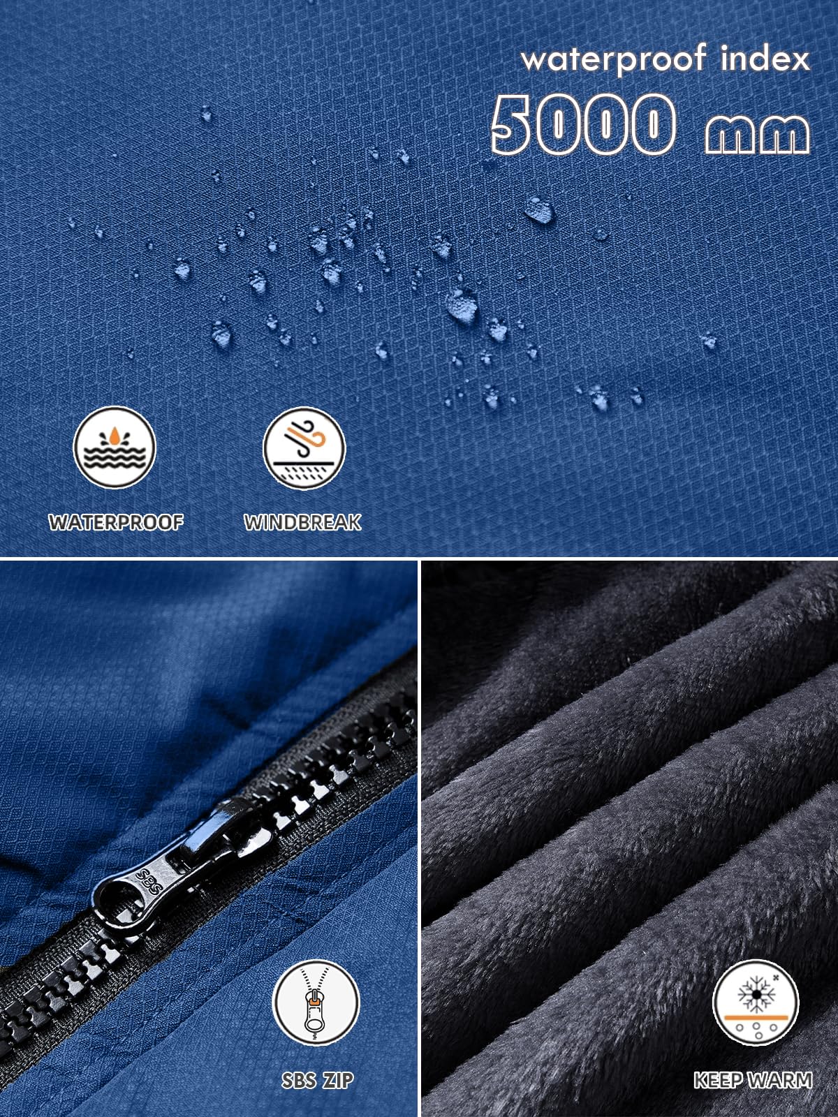 Tansozer Uomo Impermeabile Giacca Invernale Antivento caldo Sci Cappotto in Pile con Cappuccio Rimovibile