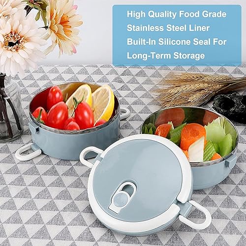 Miniatura 8 de LIZEALUCKY Contenedores térmicos para almuerzo, caja Bento aislada de acero inoxidable, apilables, a prueba de fugas para picnic, oficina, hogar