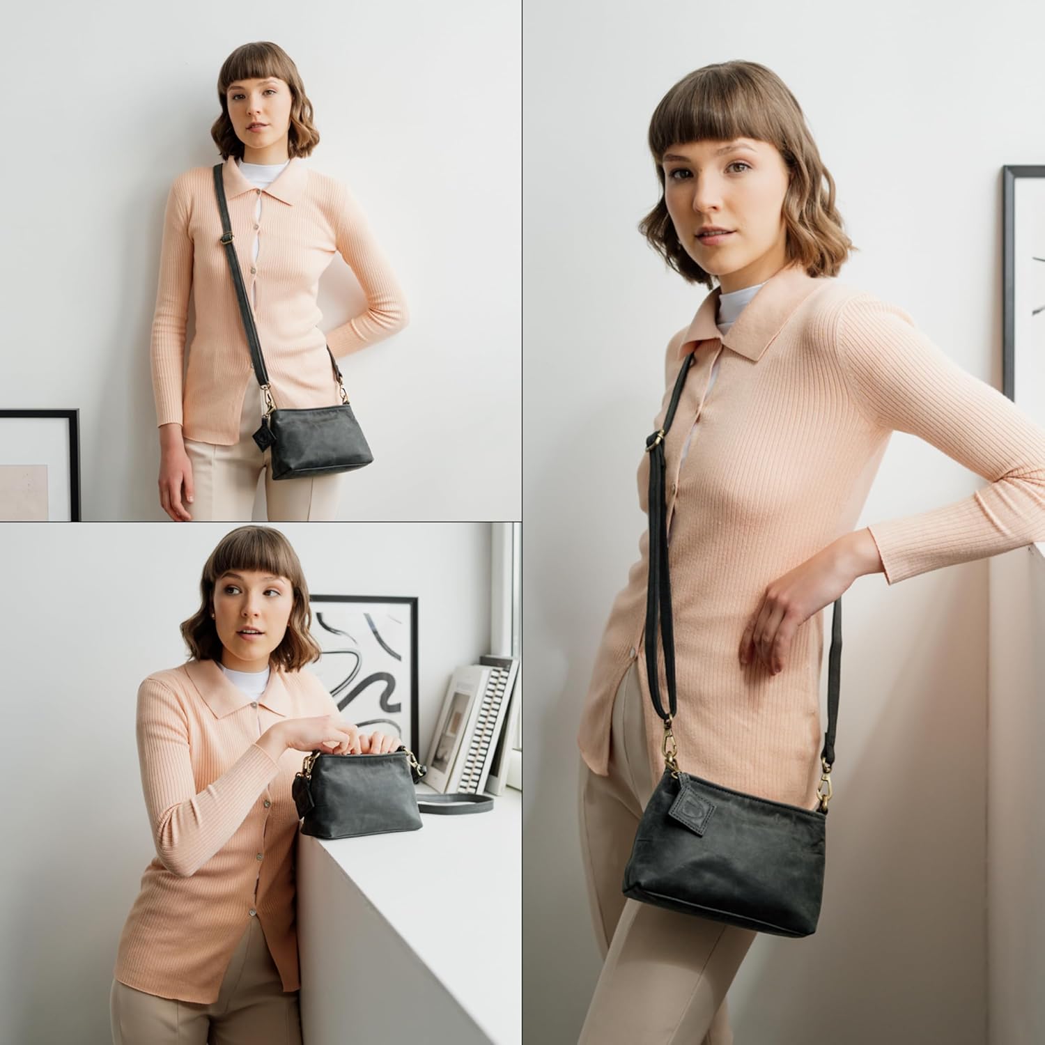 BERLINER BAGS Vintage Genuine Leather Shoulder Bag Marbella XS, Small Crossbody Purse for Women