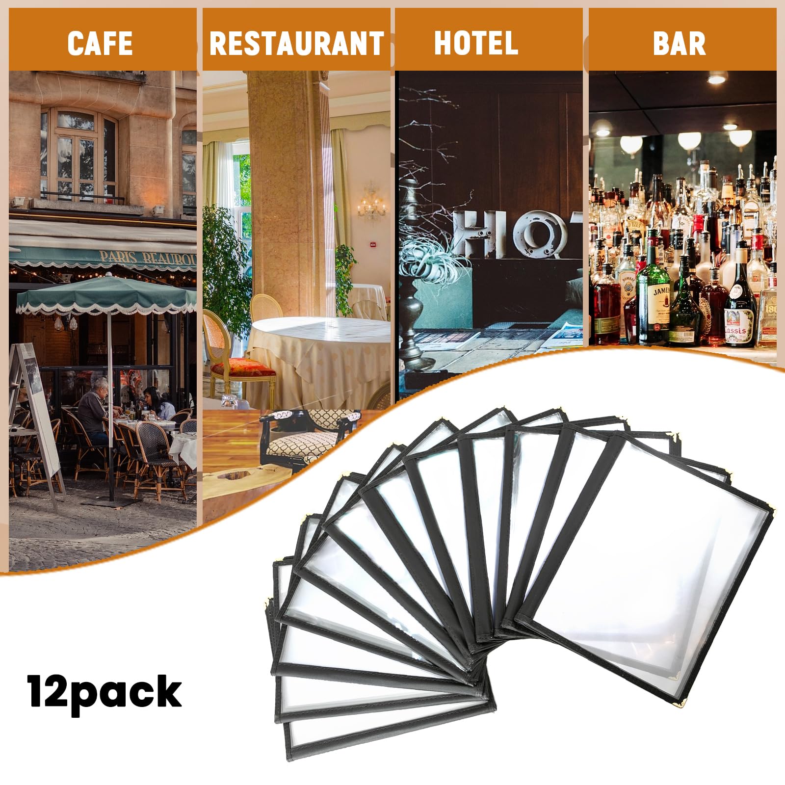 Confezione da 12 copertine per menù in vinile trasparente, 21,6 x 27,9 cm, per ristorante, cucina, bar, caffè (4 pagine 8 visualizzazioni)