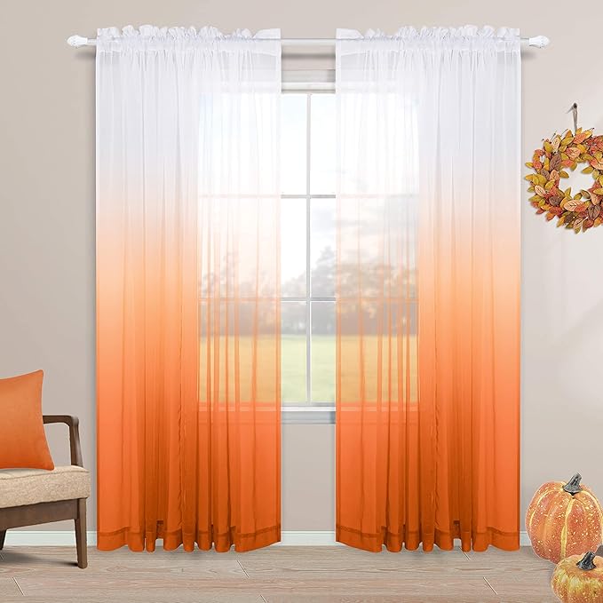 Orange Curtains 84 Inch Length for Bedroom Set 2 Panels Rod