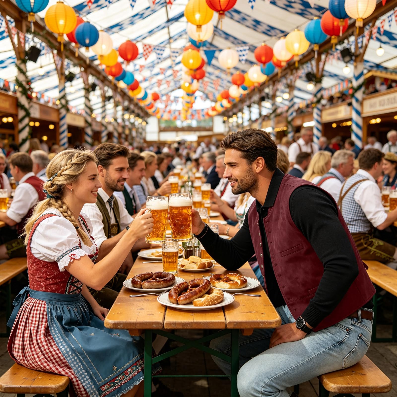 Gilet Oktoberfest Uomo, Con Bottoni, Senza Maniche, Bavarese, Tradizionale,