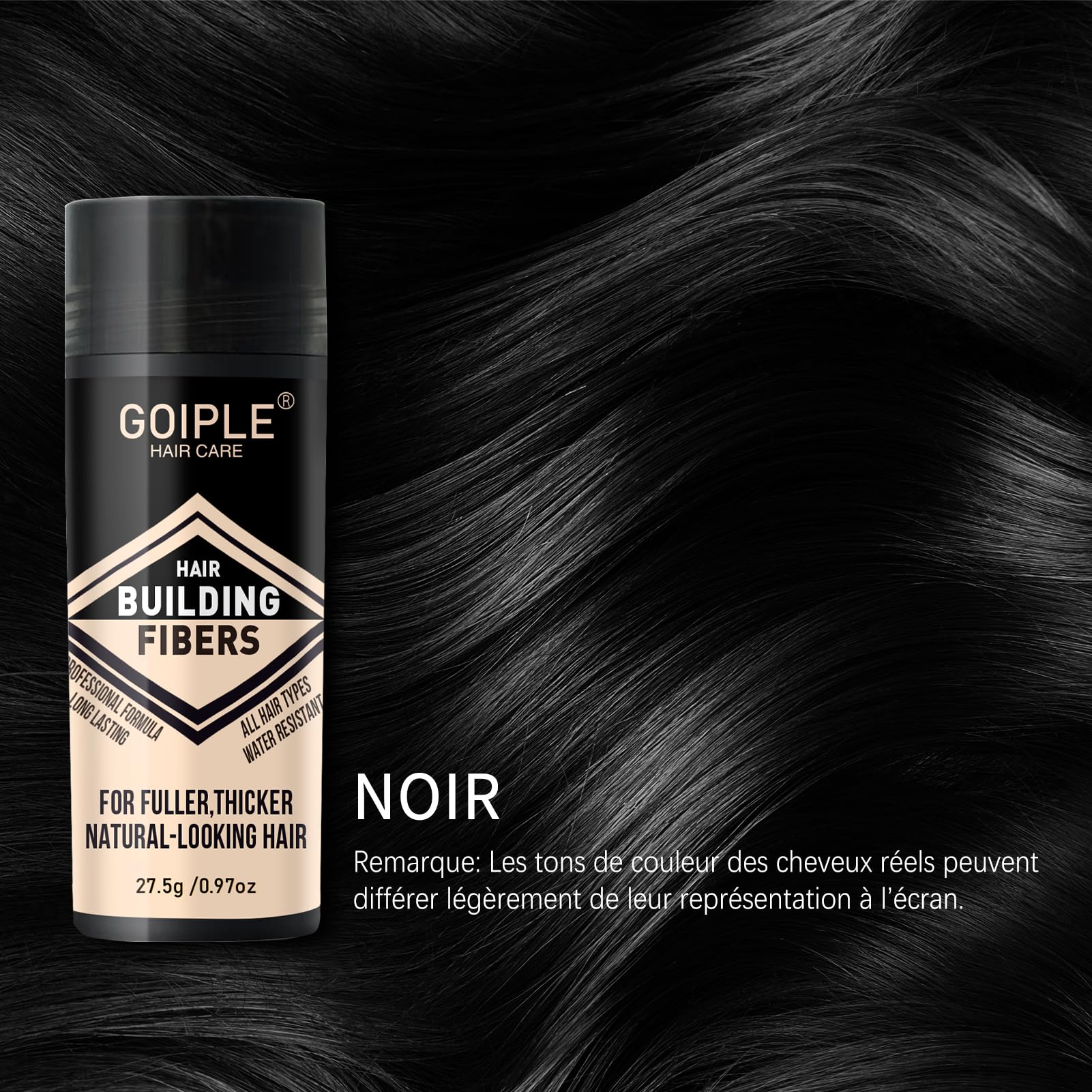 Fibre Capillaire Noir, Fibres Capillaires avec Applicateur en Spray, poudre densifiante cheveux homme pour Augmente le Volume & Carte d’amélioration du barbier(Noir)