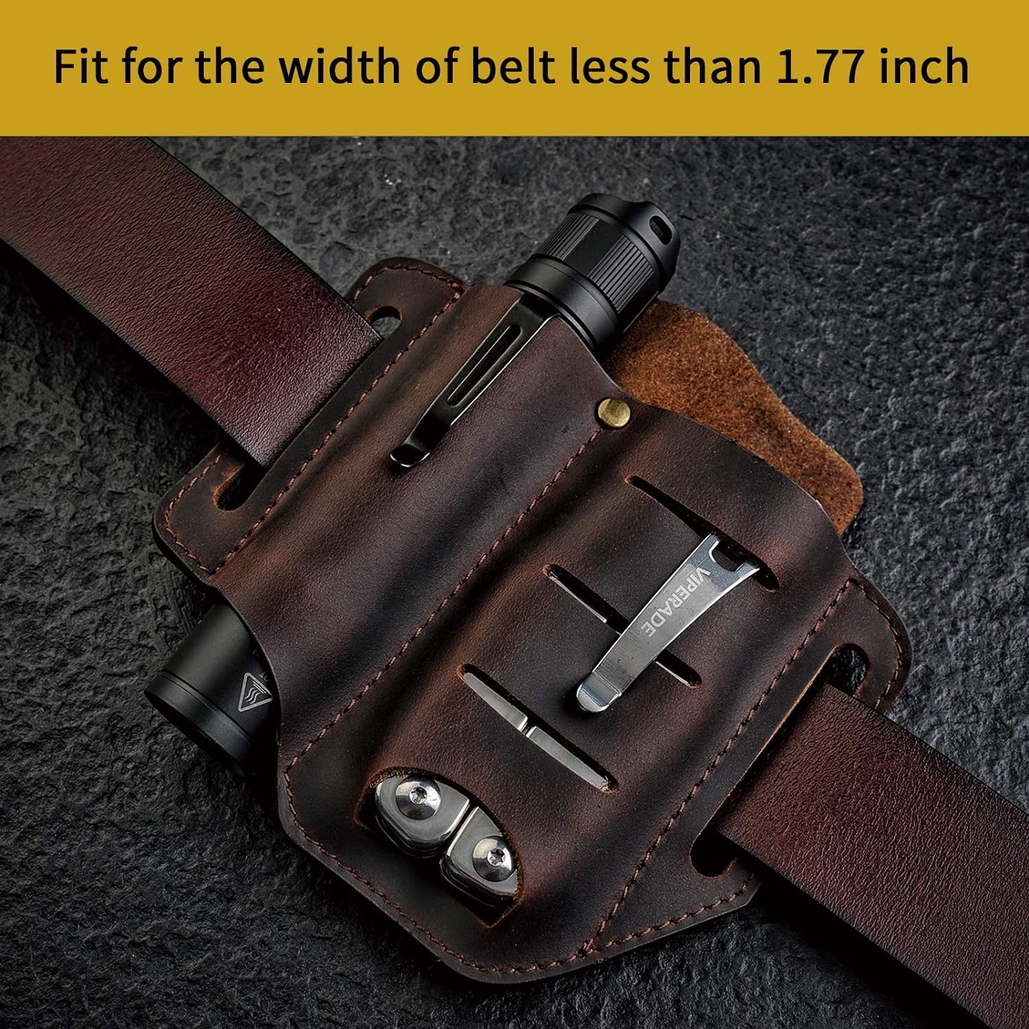 VIPERADE - Fourreau en Cuir pour Outil EDC, Poche Ceinture， pour Ranger Lampes De Poche, Couteaux Utilitaires Leatherman, Pinces, Stylos Et Plus Encore