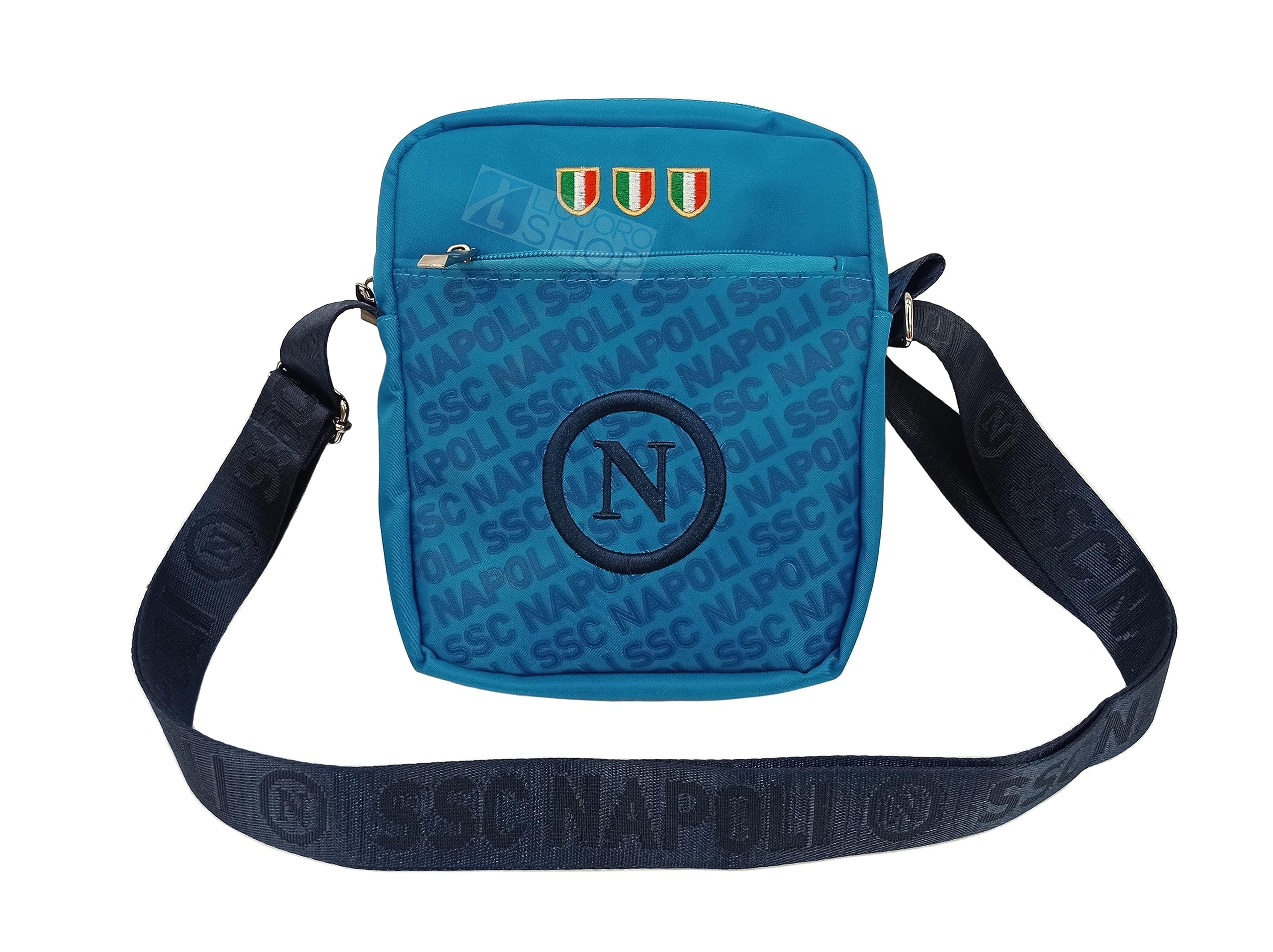 Generico Umhängetasche Napoli Campione D'Italia Celebrativa drittes Wappen Logo Offizielles Produkt Enzo Castellano, hellblau, Cm 22 x 19 x 4,5