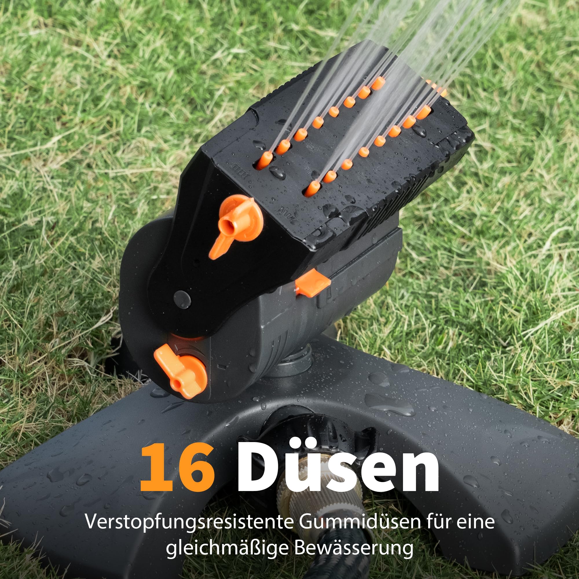Diivoo Mini Turbo Oszillierender Rasensprenger 16 Düsen, Gartensprinkler mit Schnellanschluss und Großer Basis, Wassersprinkler Einstellbare Breite, Reichweite und Durchflussrate, Grau