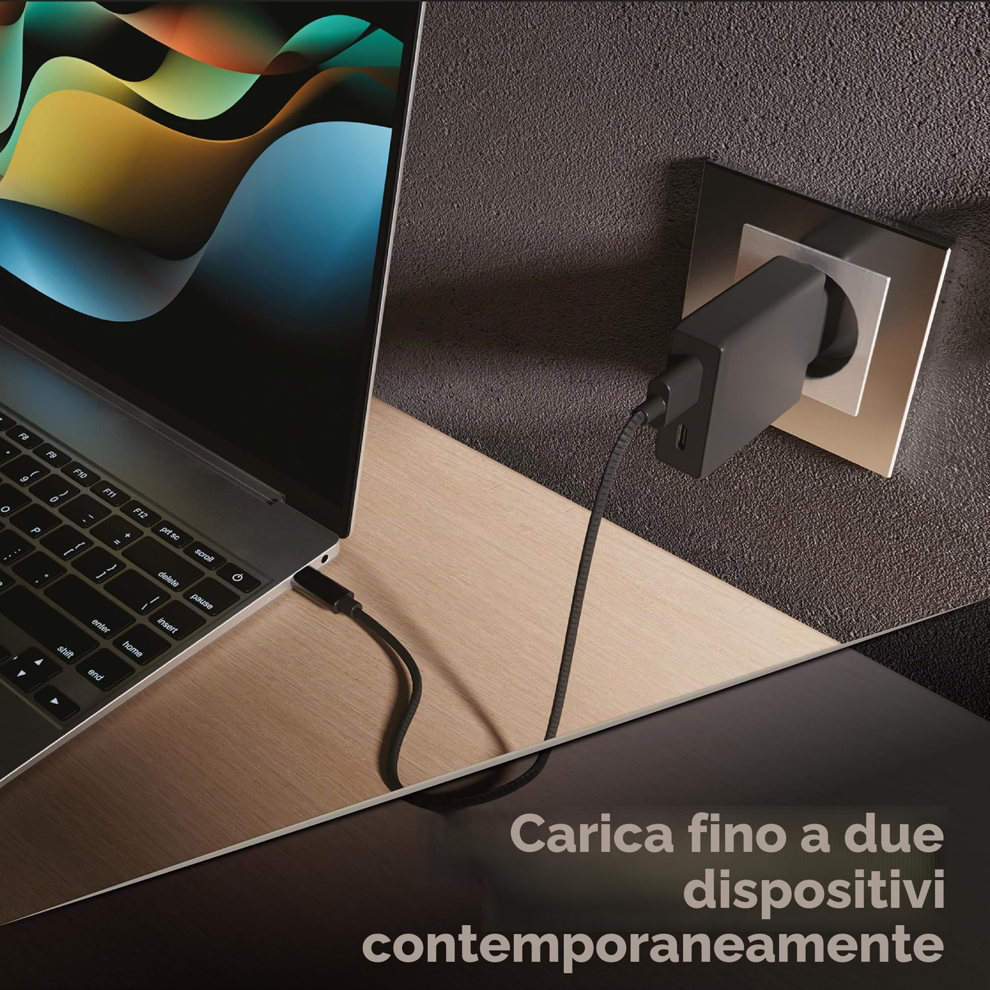 Cellularline | Caricabatterie da Rete Multipower Micro | Super Fast Charger 45W con 2 Porte USB-C - Dotato di Tecnologia Gan - Compatibile con Smartphone, iPhone, Tablet, iPad, Laptop e MacBook