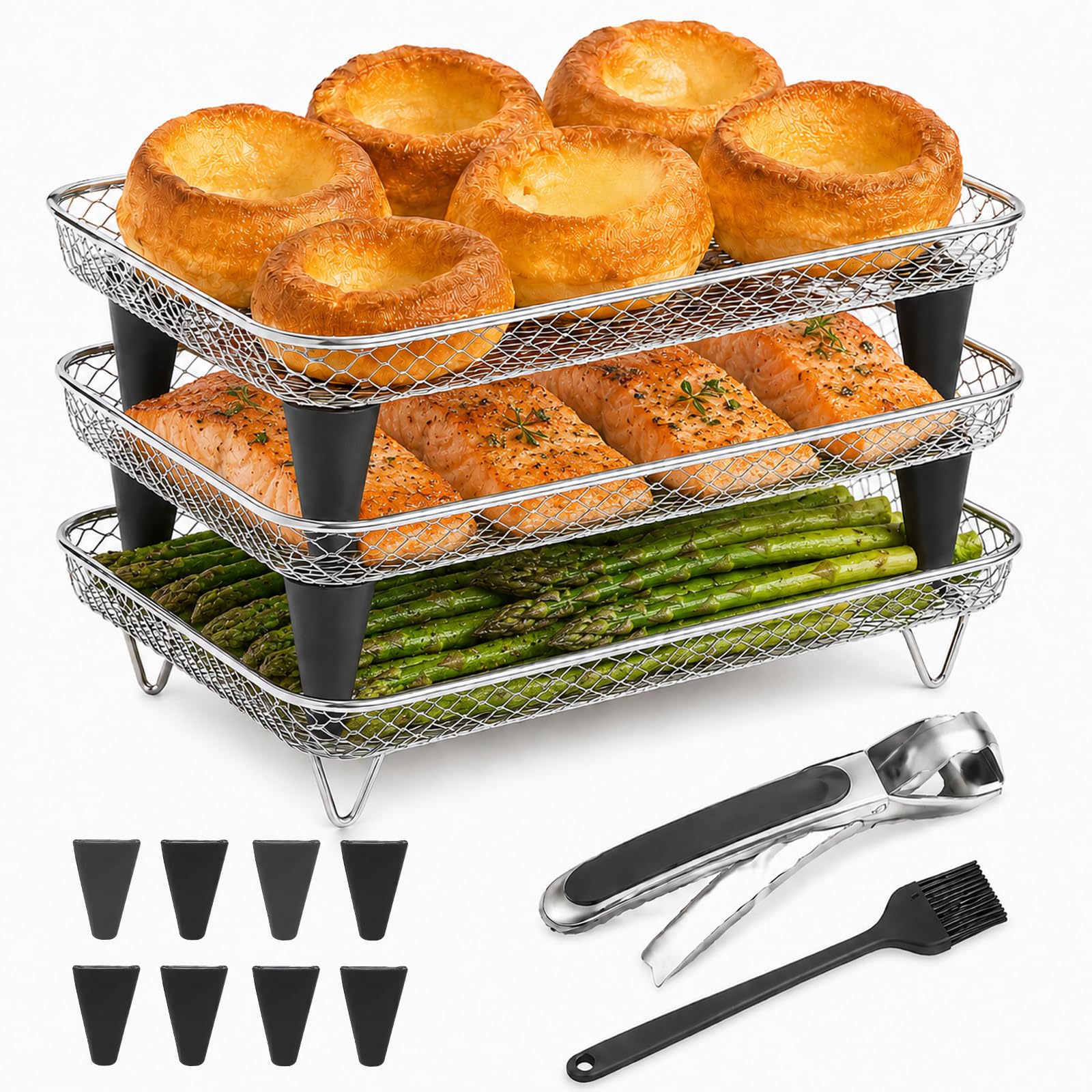 Ninja Air Fryer Rack Set by Magla. Air Fryer Accessories for Ninja Air Fryer Dual AF300UK, AF400UK and Salter, Instant, Tower etc, Air Fryer Basket, Ninja Kitchenware, Airfryer Accessories