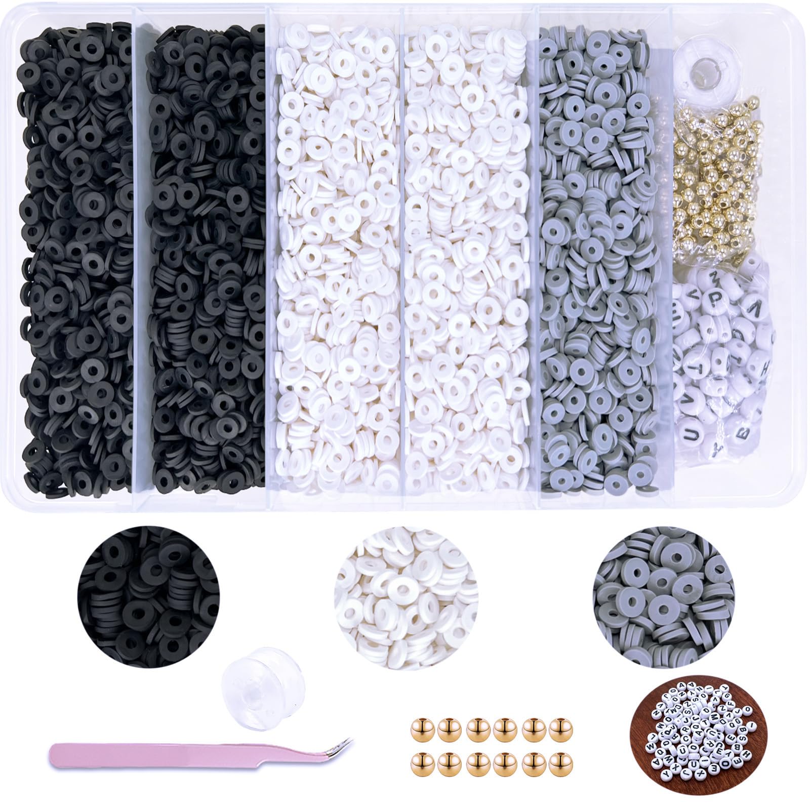 Black and White Clay Beads for Friendship Bracelets, 5000 pcs Heishi Beads for Stackable Bracelets for Women, for Jewelry Making and Crafts