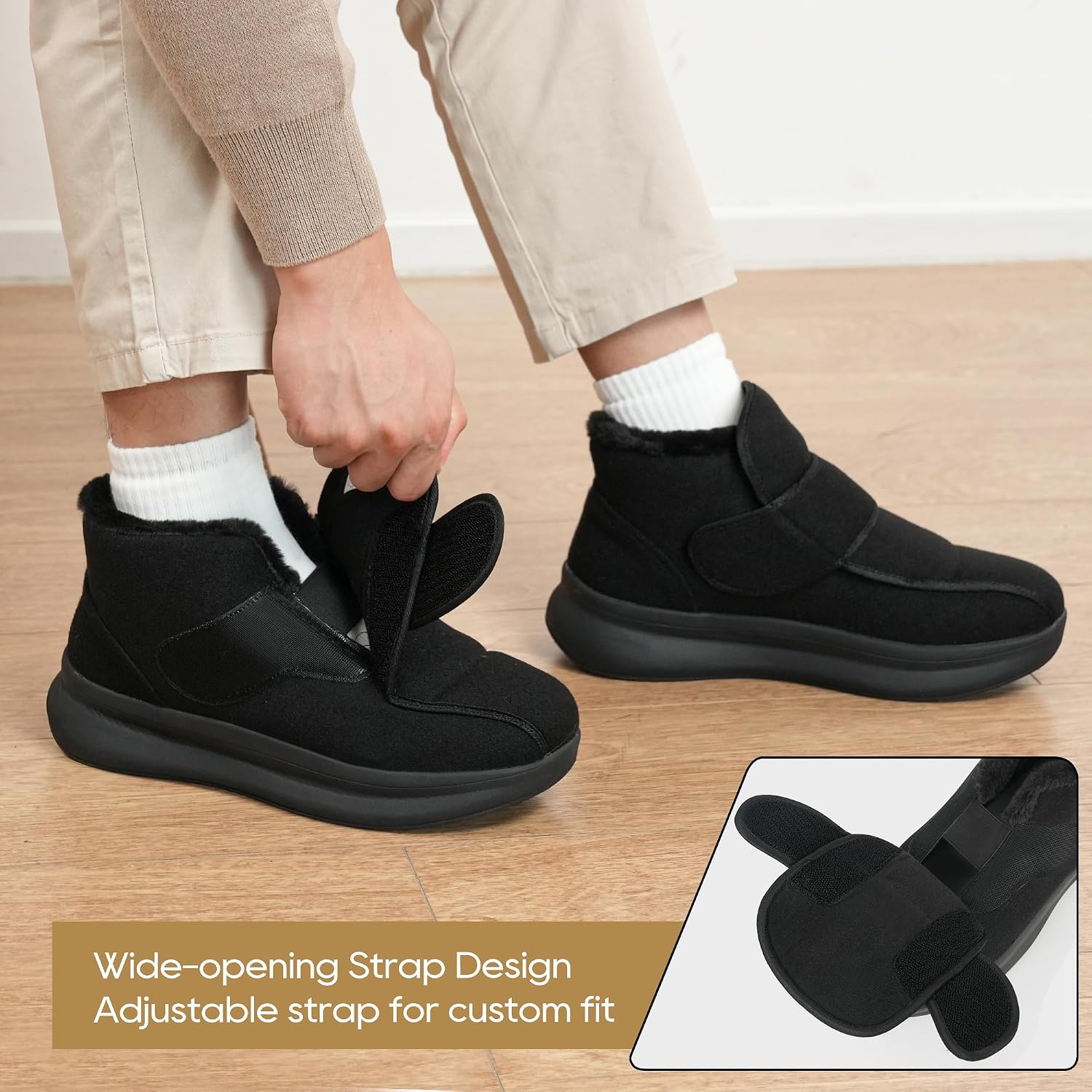 ORTOREX Men Diabetic Shoes Warm Winter Walking Booties Snow Boots for Swollen Feet
