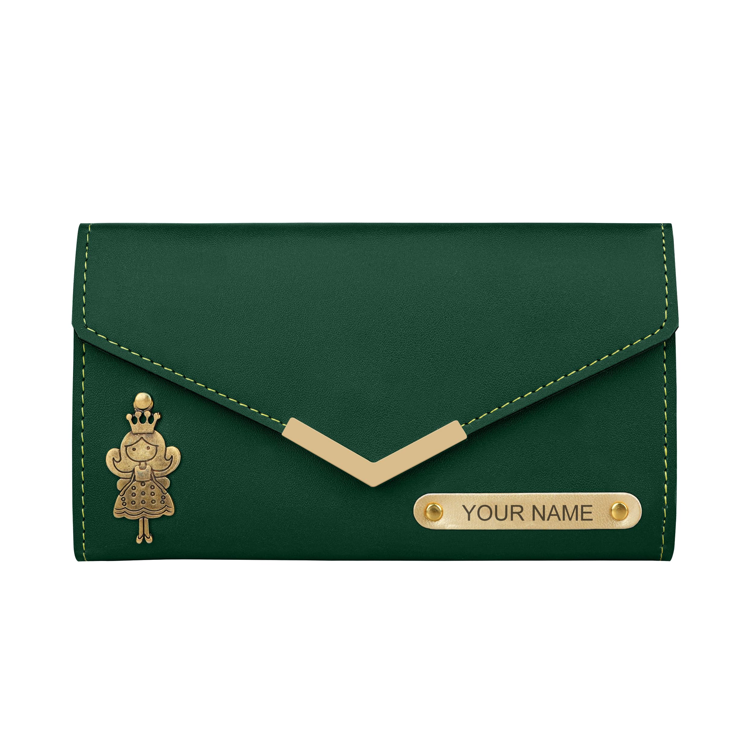 Personalized Ladies Clutch with Name & Charm | Made of Cruelty-Free Leather | Best Gift For Wife, Sister, Mother, Girlfriend (Green)-image-7