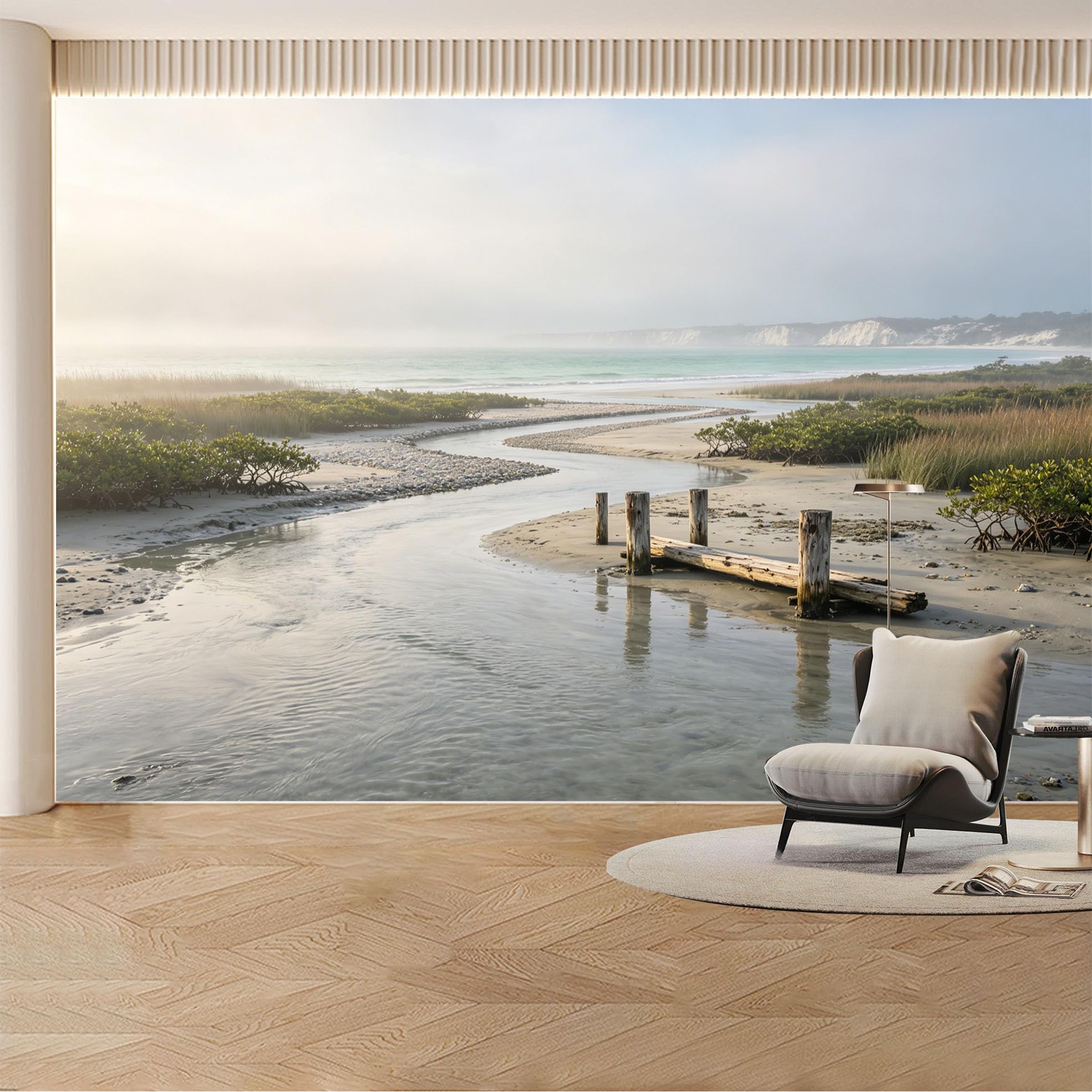 Custom Wall Mural Wallpaper Beach Ocean Landscape Nature Large Wall Art Wall Decor Coastal Misty Sunset Removable SelfAdhesive Large Photo for Living Room， Bedroom， Office