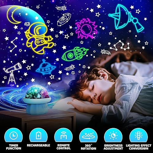 Miniatura 2 de Regalos de Dinosaurios para Guardería Edad 3-12 Proyector de Luces Nocturnas de Dinosaurio y Universo y Estrellas, Juguetes Regalos para Niños de