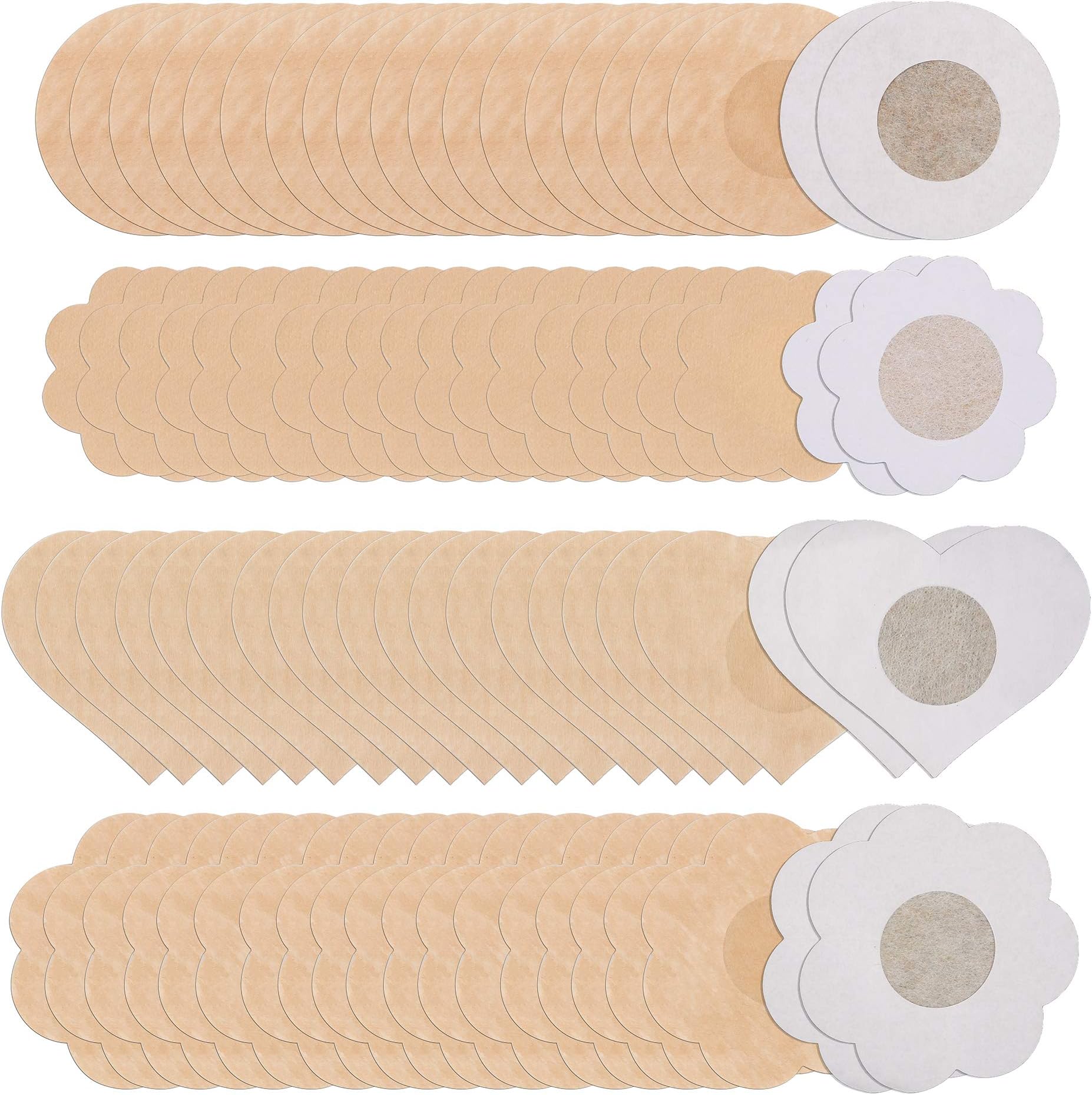 Tugaizi 80 Pieces Summer Skin Covers Comfortable Disposable Non-woven Petals Pads Self-adhesive Bra Pads for Women Beige