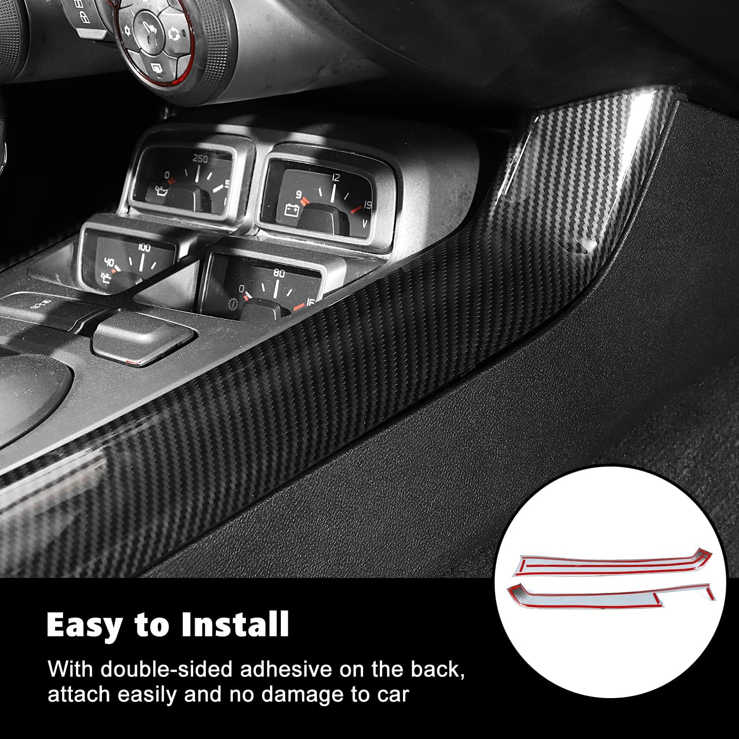 RT-TCZ Carbon Fiber Center Console Gear Shift Panel Side Trim Cover Interior Accessories Decoration for Chevrolet Camaro 2010-2015
