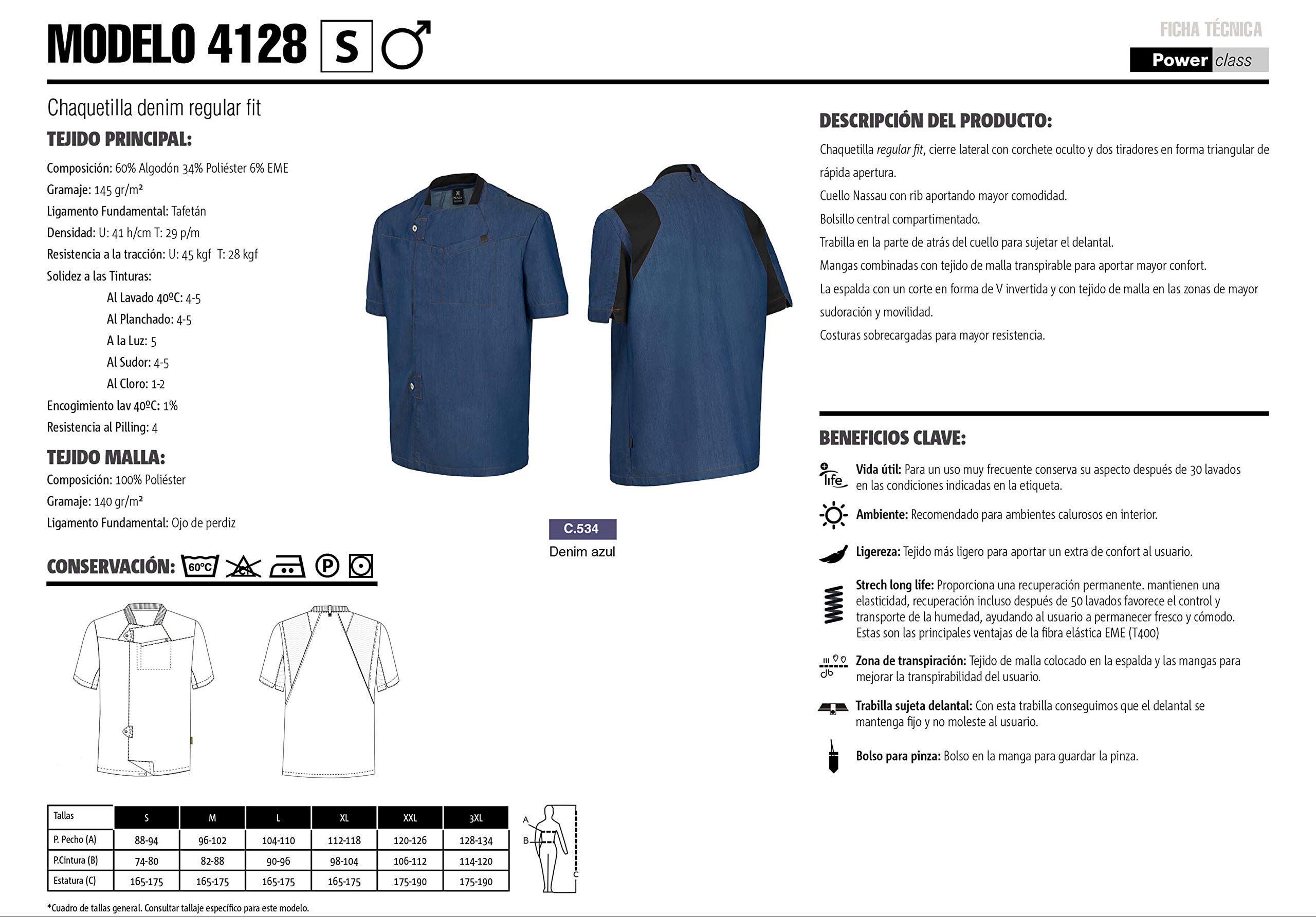 Chaquetilla Cocinero Hombre de Manga Corta con Corchetes. Cierre Lateral con Corchete Oculto y Dos Tiradores de fácil Apertura. Ropa Cocina/Hostelería. Ref: 4128