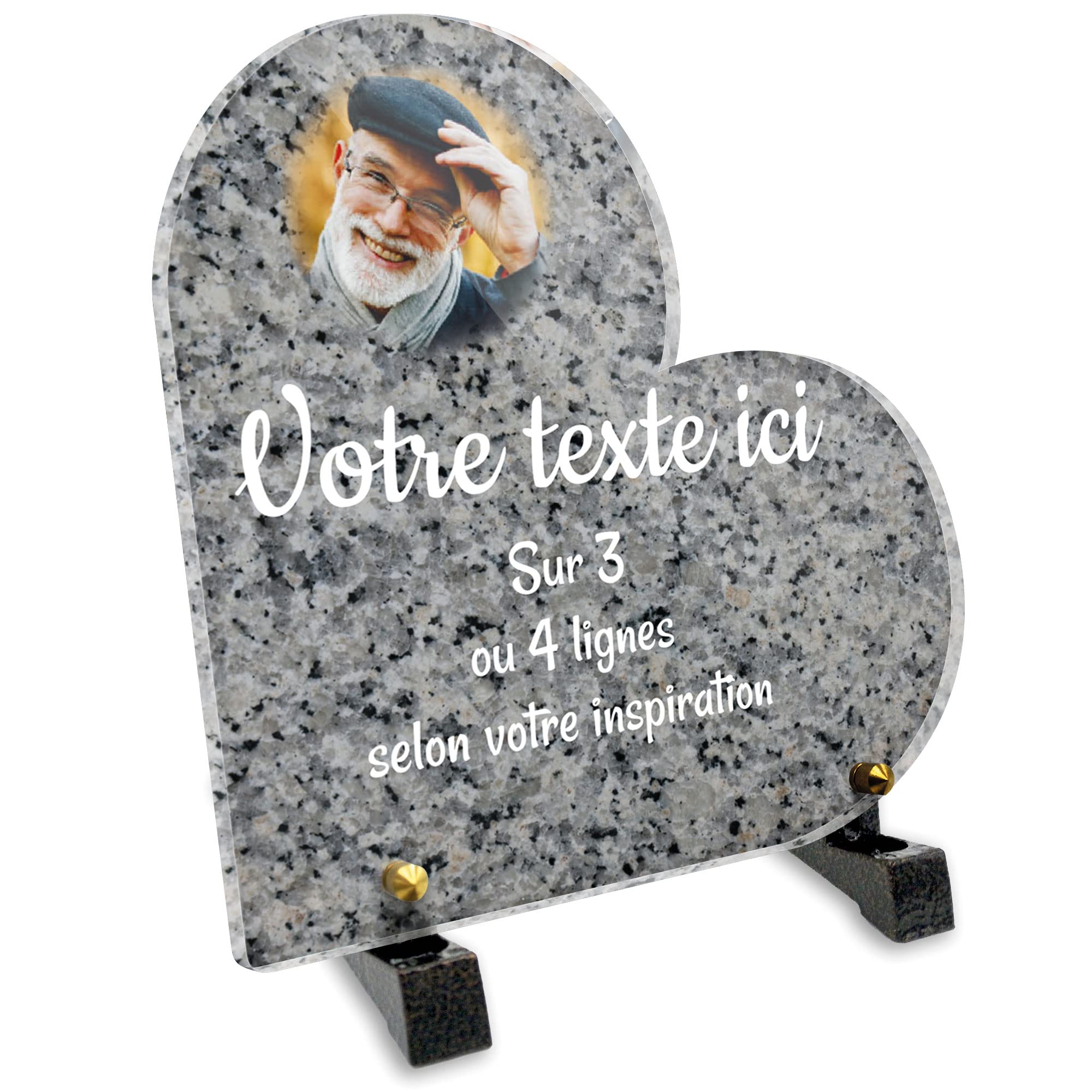 Tabliczka pogrzebowa z sercem z personalizowanym zdjęciem z plexi Granit Wzór 2, różne rozmiary, grubość 6 mm, spersonalizowana w kilku rzędach 15x15 cm