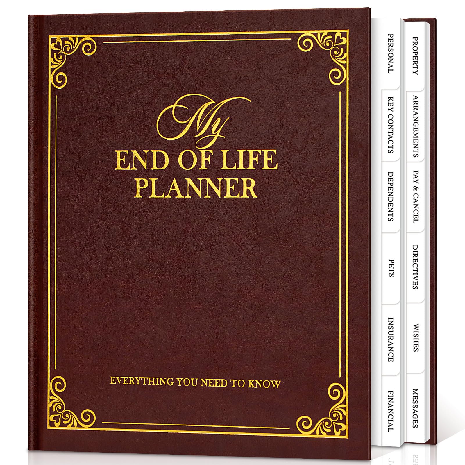 Lanpn End of Life Planner Death Organizer with Tabs, Final Wishes & Financial Estate Planning Journal, When I Die Journal for Senior, Before Death Life and Care Plan Book, Brown, Leather Hardcover