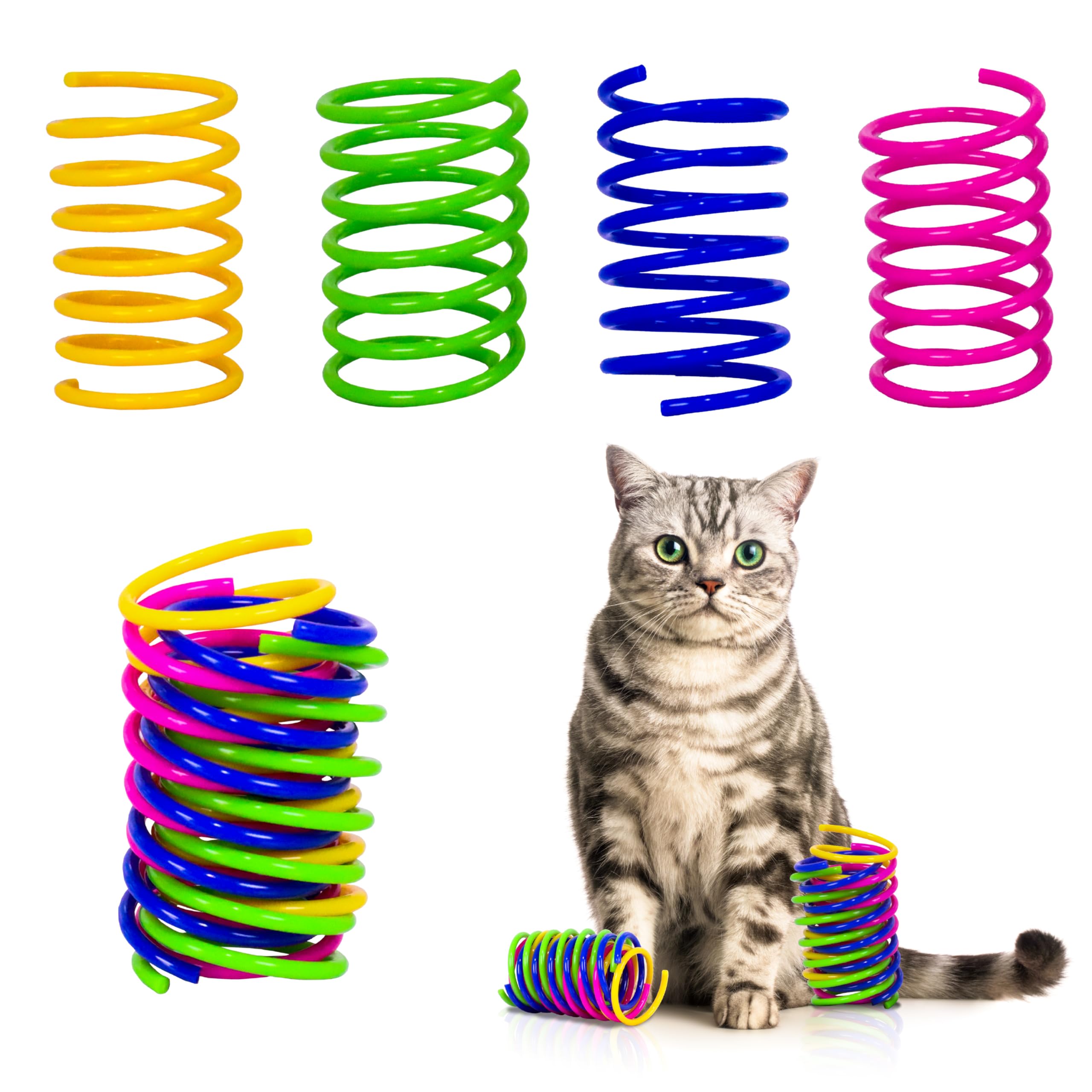 Shizhoo Cat Spring Toy, 30 Pcs Cat Kittens Toys Plastic Colorful Coil Spiral Springs for Swatting, Biting, Hunting, and Active Healthy Play