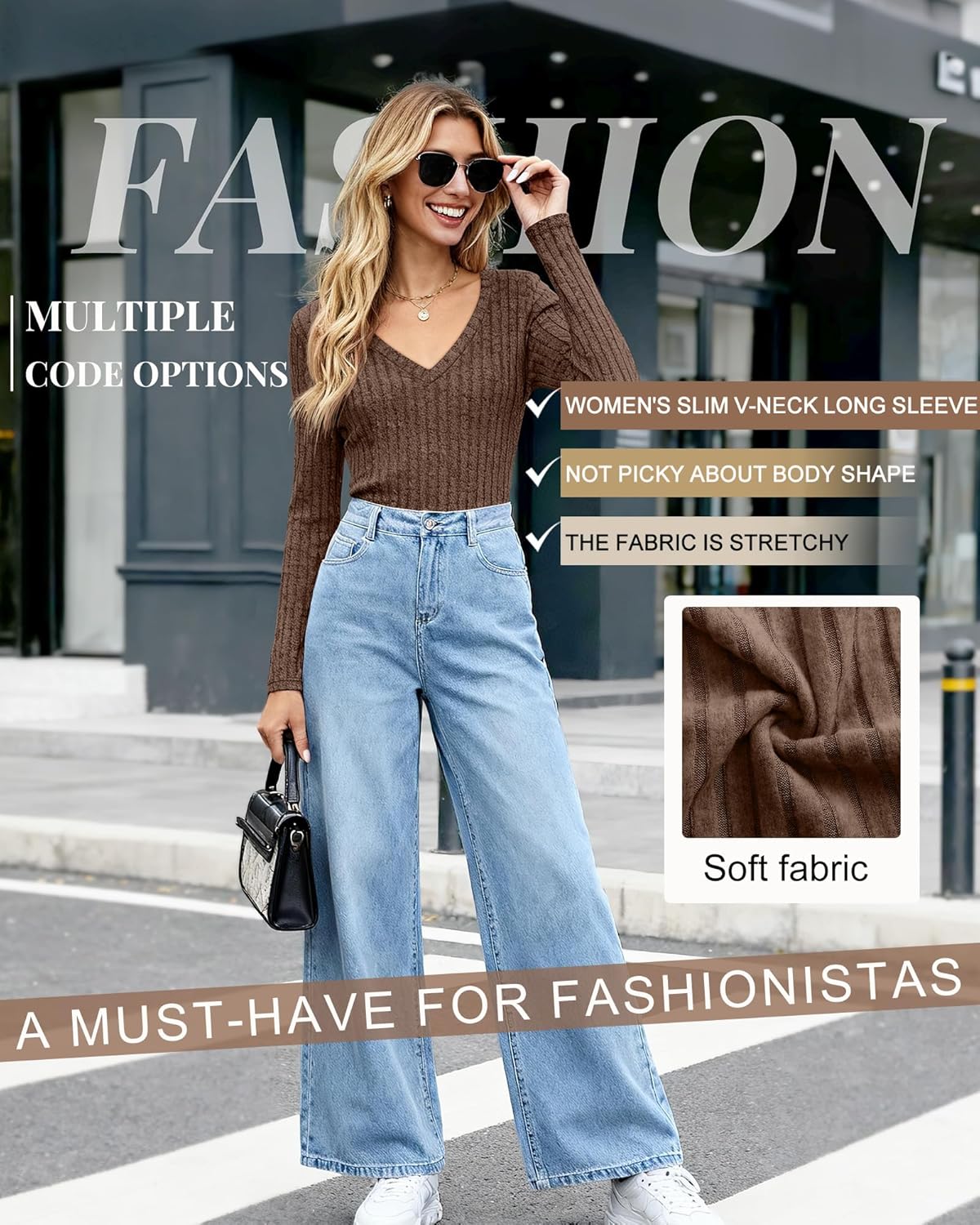 3 Pack Womens V Neck Sweaters Long Sleeve Ribbed Fitted Shirts Pullover Lightweight Sweater Thermal Fall Layer Top - Image 3