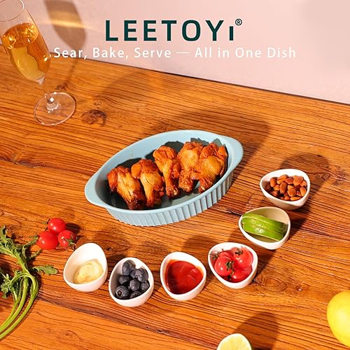 Miniatura 4 de LEETOYI Juego de 4 moldes ovalados de porcelana para gratinar, para 1 o 2 personas, utensilios para hornear con doble asa para cocina y hogar