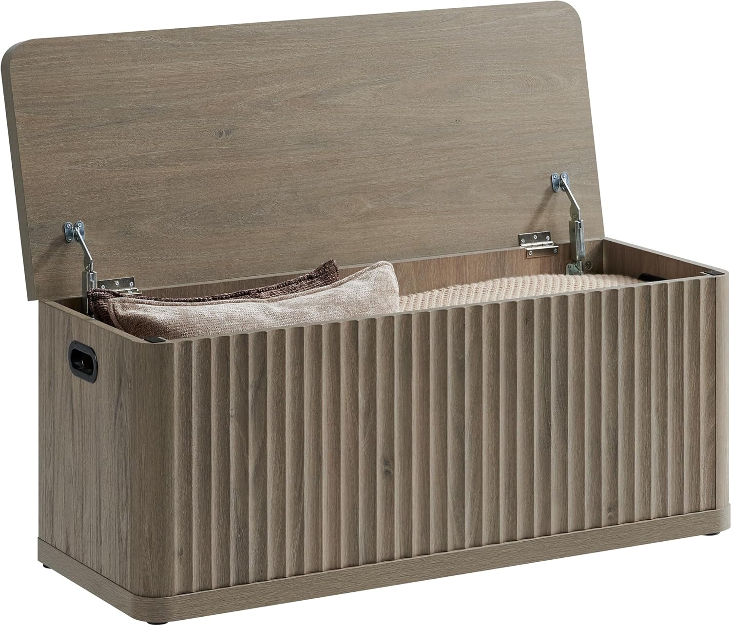 SICOTAS shoe storage bench front view showing lift top and cushion