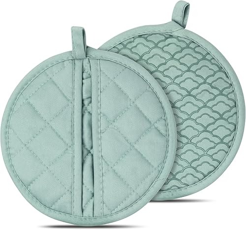 Miniatura 1 de Manoplas de horno 2 en 1 con agarre de silicona antideslizante, almohadillas calientes resistentes al calor para cocina, hornear, cocinar, 8