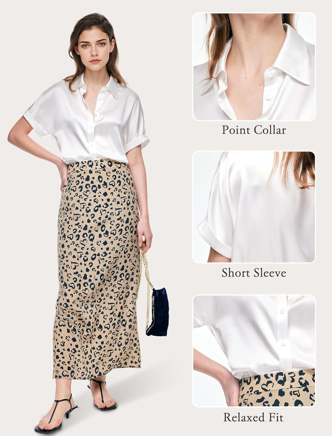 Silk Blouse for Women Button Down Shirts: Women's Short Sleeve Elegant Shirt 100% Pure Silk Casual Tops Summer Luxury Blouses - Image 3