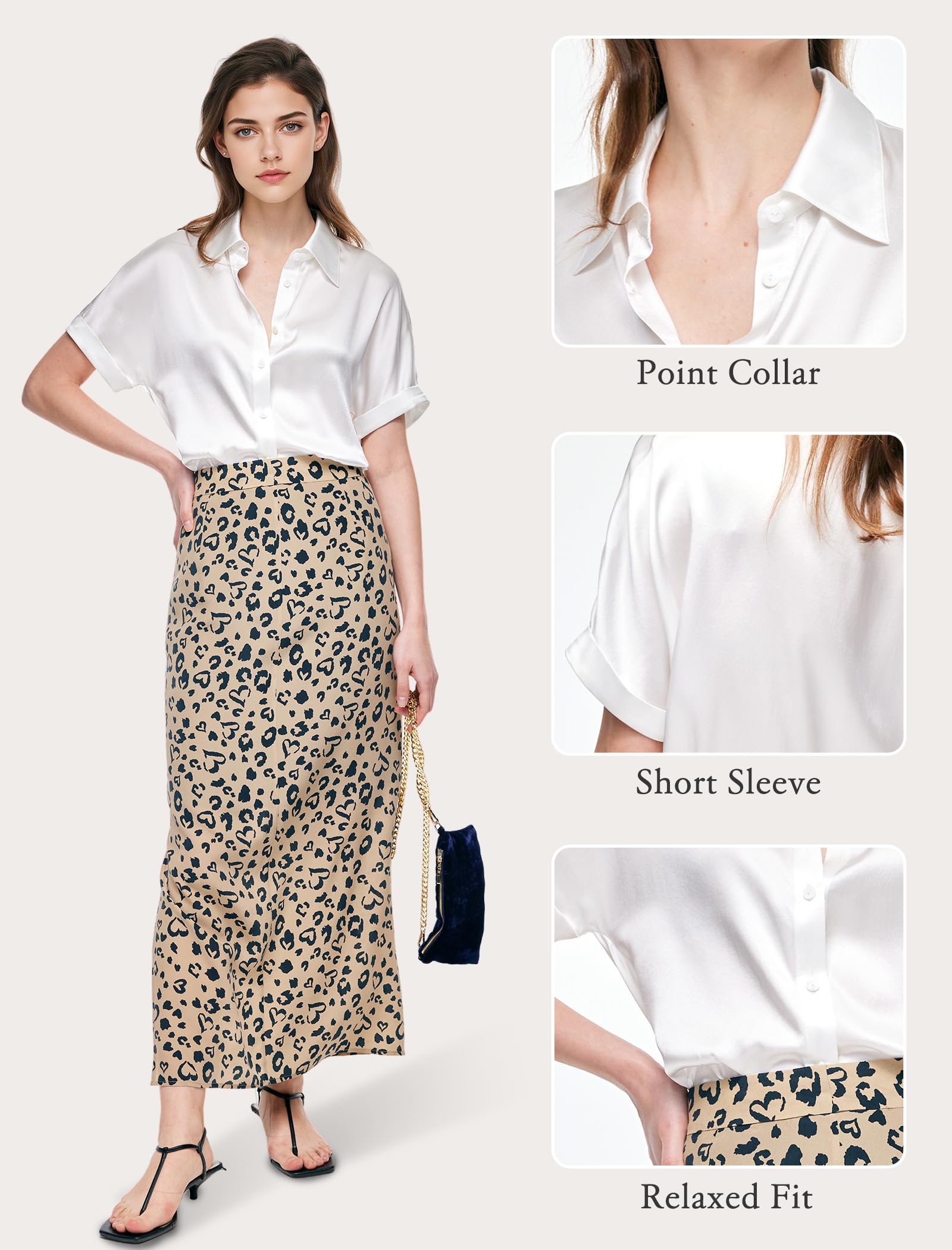 Seidenbluse für Frauen Button Down Hemden: Elegantes Kurzarmhemd für Damen 100% Reine Seide lässig Sommeroberteile Luxusblusen