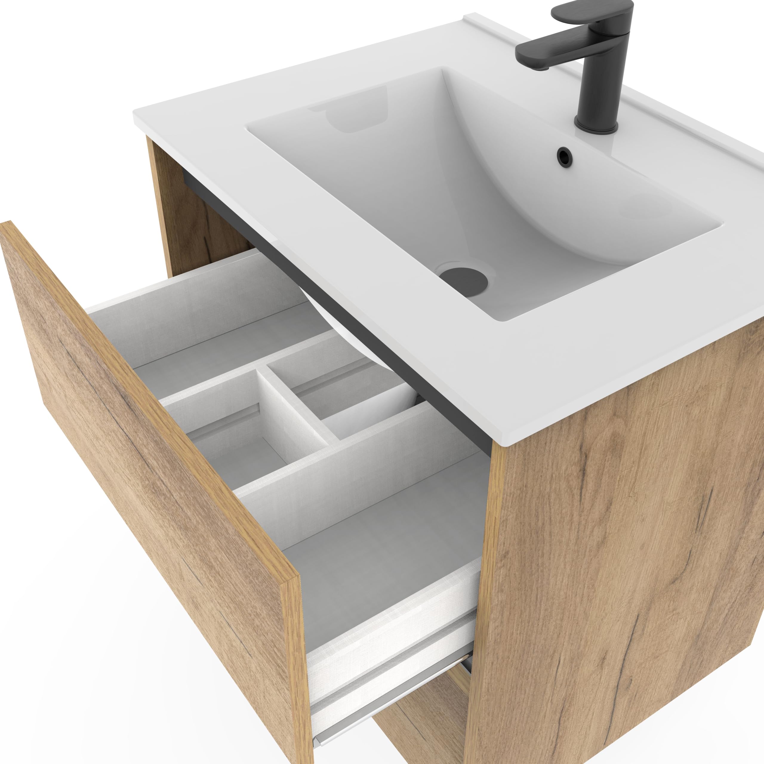 MUEBLES PITARCH Mueble de Baño 60cm Ancho, suspendido, 2 Cajones, Roble Kraft con un Toque Gris, para Lavabo encastrado, Estilo Moderno Modelo Nilo