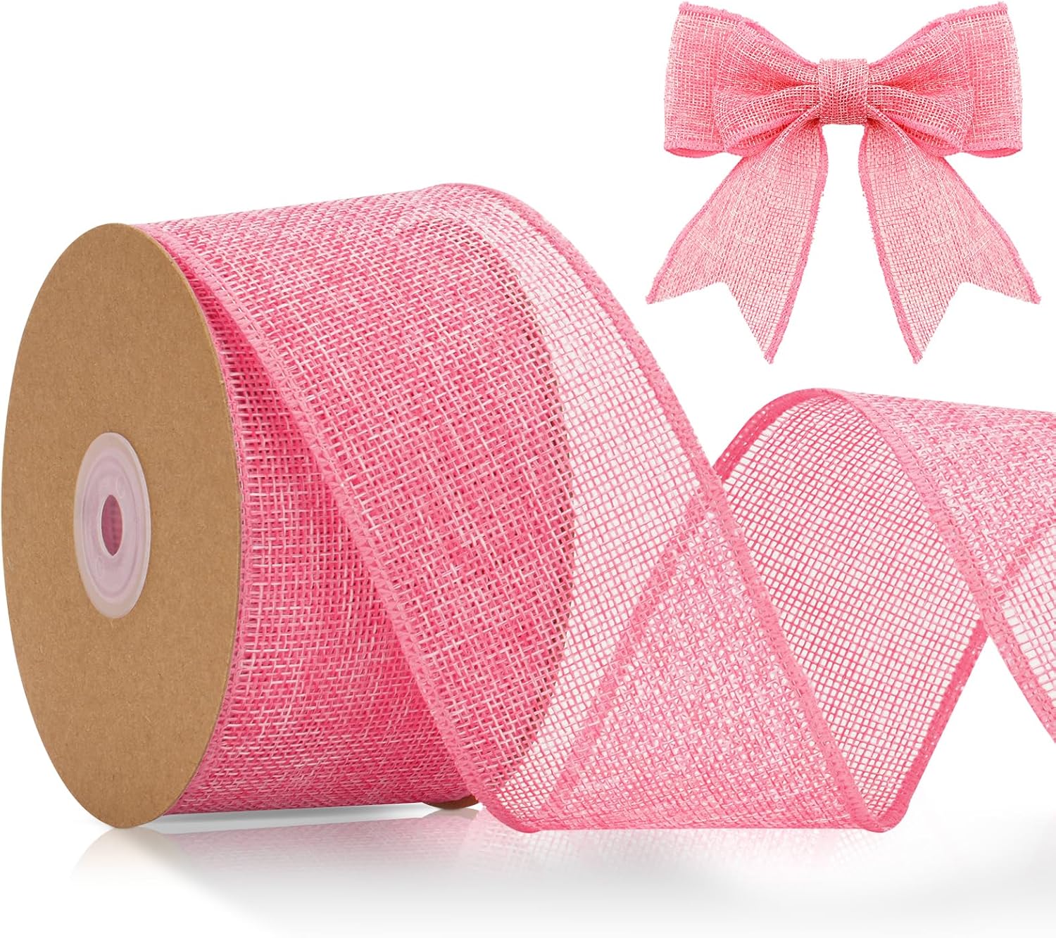 KINGLAKE 6.4cm Pink Wired Burlap Ribbon, 10m Christmas Wired Ribbon for