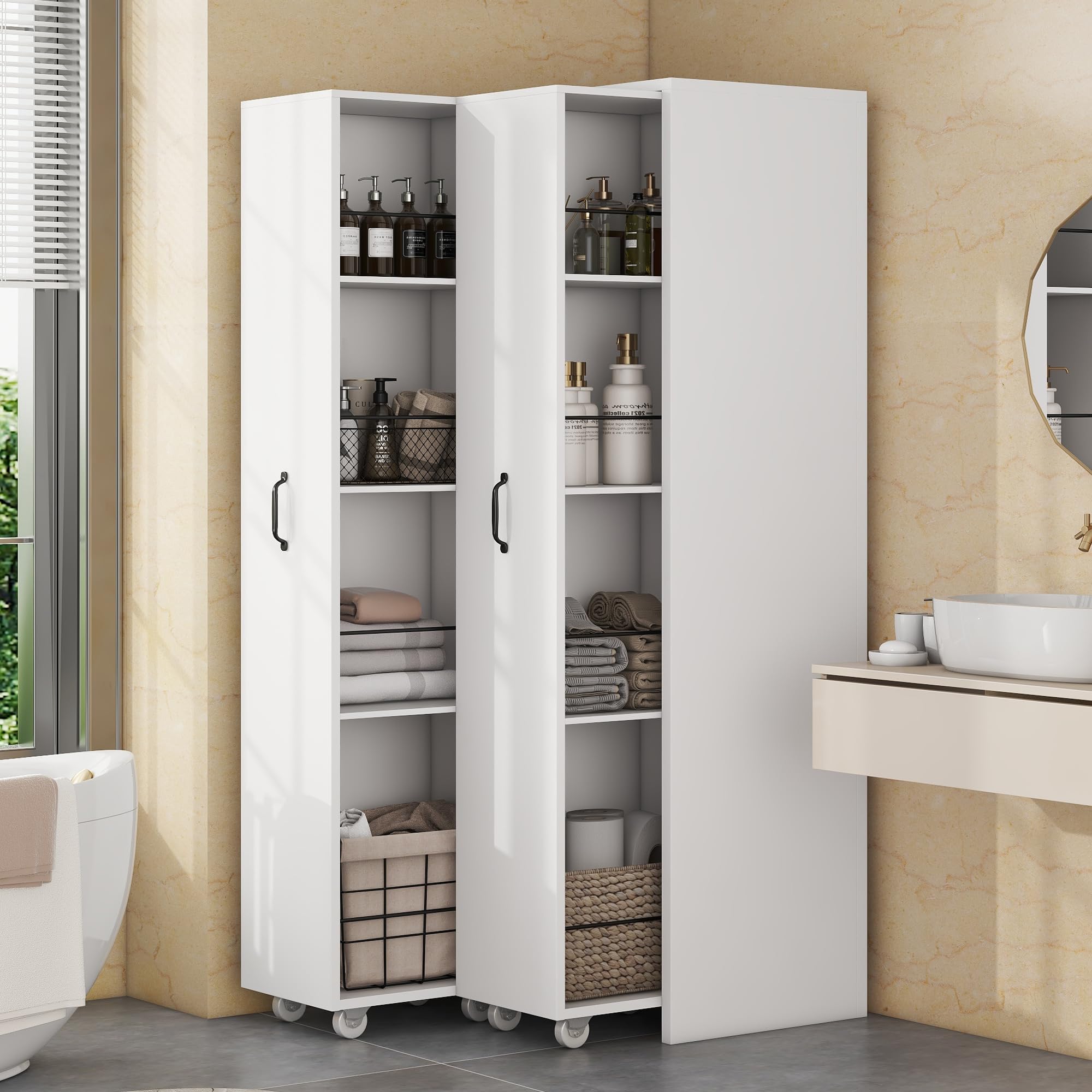 SACOOL Estantería extensible con ruedas, 4 niveles, MDF, capacidad de carga de 20 kg por nivel, intercambiable a izquierda y derecha, se puede utilizar como estantería para baño, cocina o salón, color