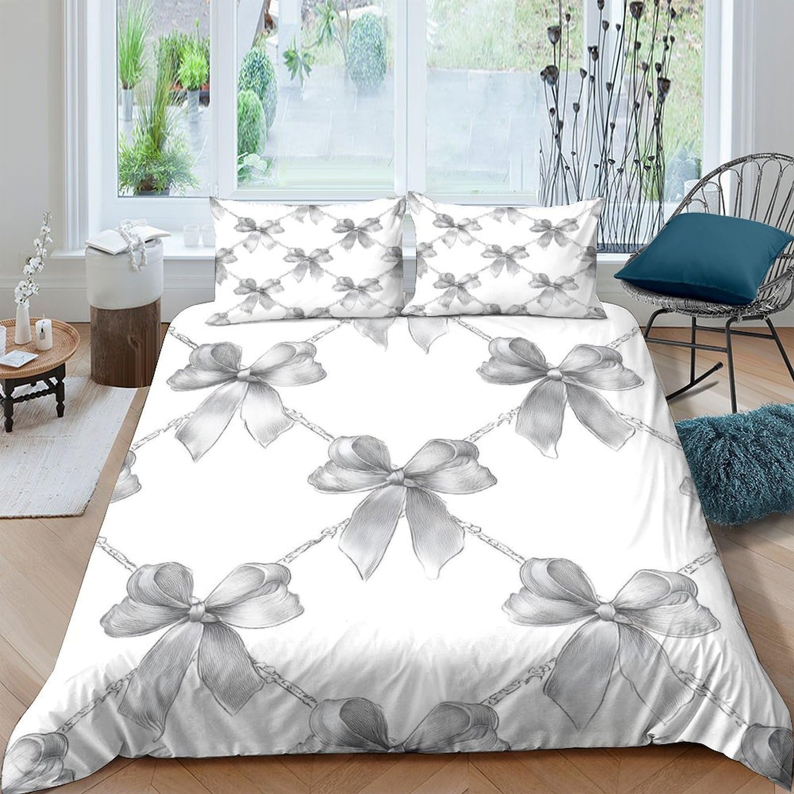 GPLZQXKJNH 3D Printed Grey Leaf Pattern Duvet Cover Microfiber Soft Breathable Botanical Bedding Set with 2 Pillowcases for Bedroom Décor Single（135x200cm）