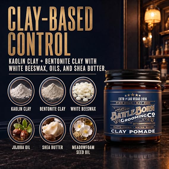 Battle Born Grooming Co Volumizing Hair Clay Pomade, 4 oz