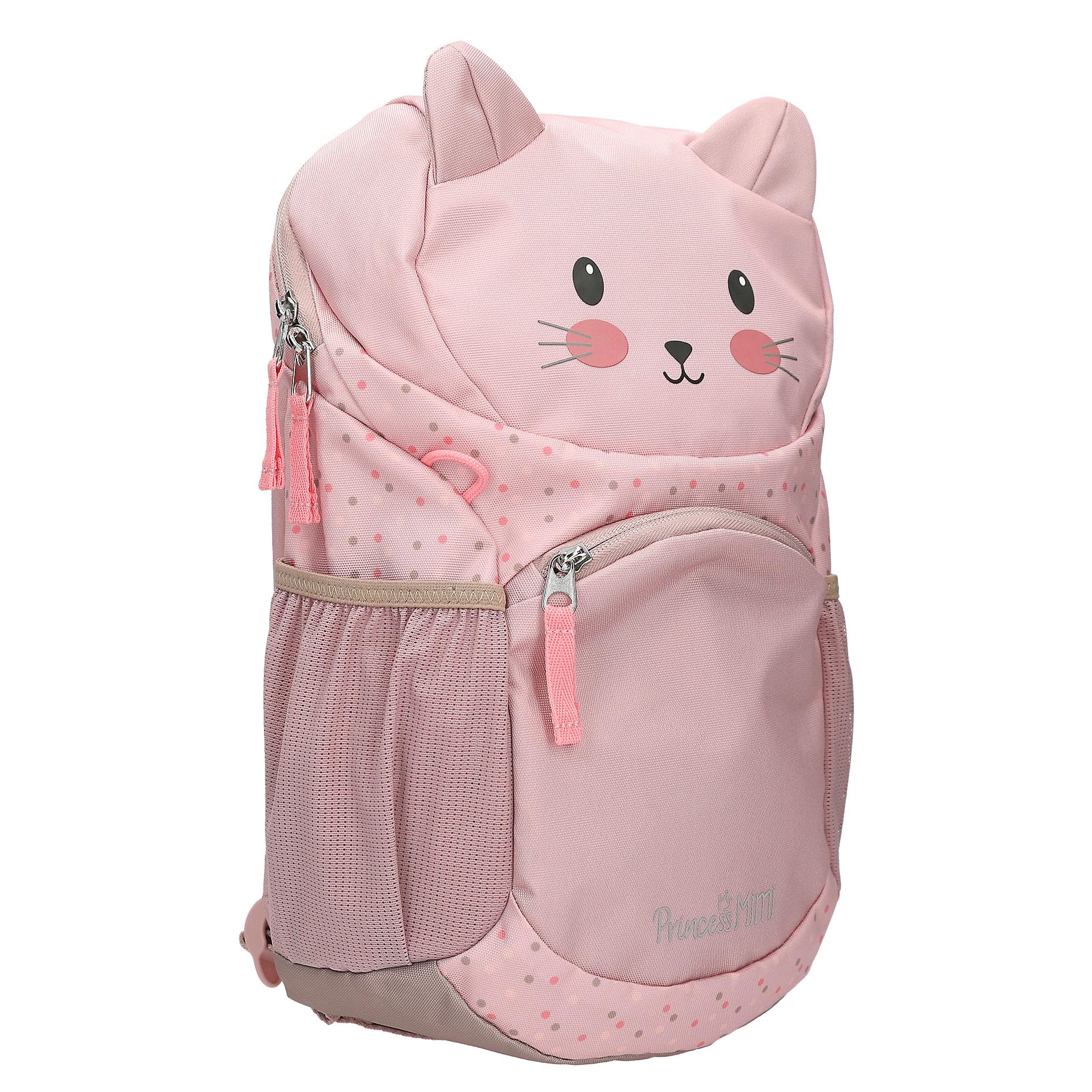 Depesche 13992 Princess Mimi - Ergonomischer Rucksack in Rosa, mit Katzen-Gesicht, applizierten Katzenohren und Pünktchen-Muster, Tasche mit verstellbaren Trägern
