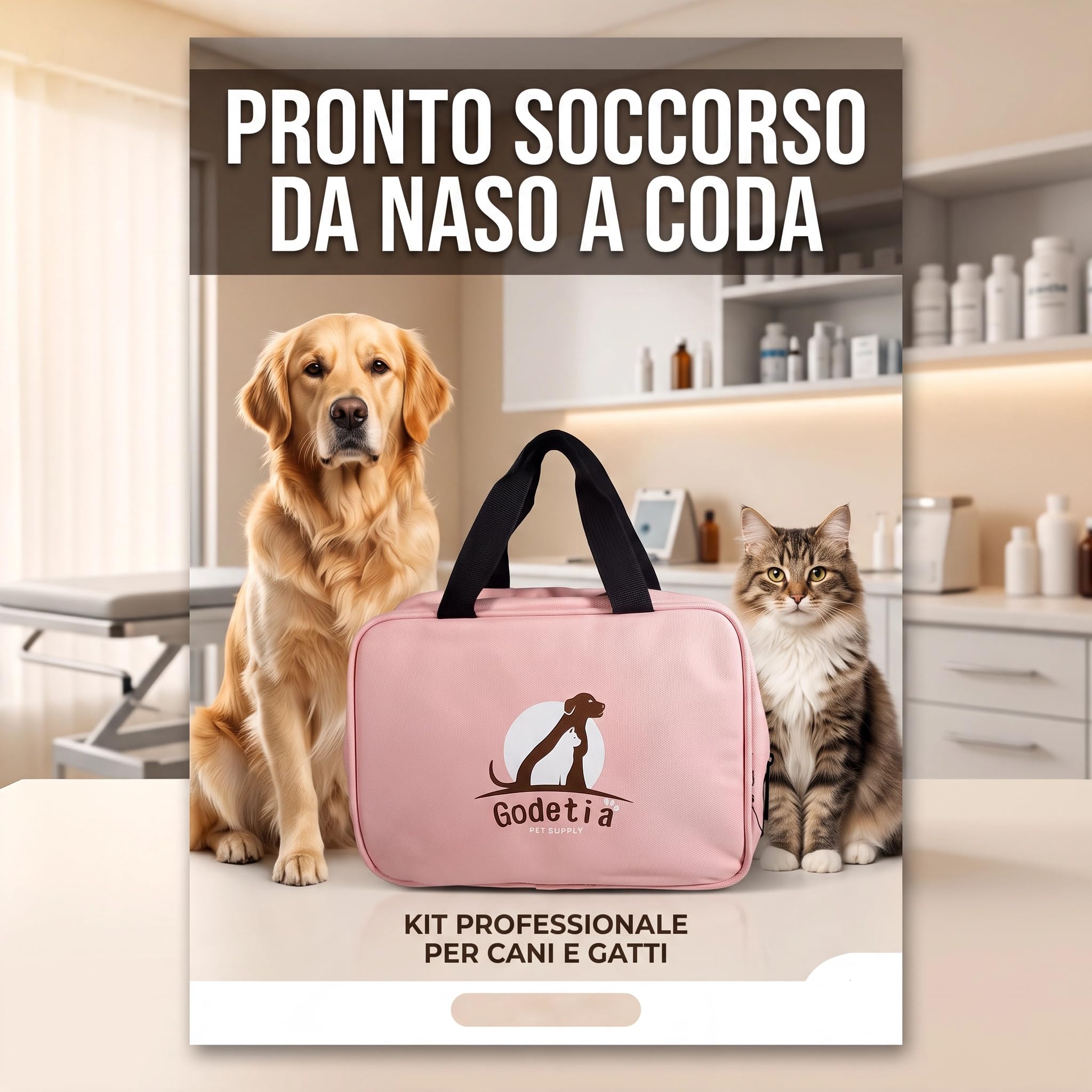 Erste-Hilfe-Set für Hunde und Katzen – komplettes Set mit Schere, Bandagen, Wundauflagen, Thermometer, Pinzette, Notfallhalsband und Tragetasche – Professionelles medizinisches Set für Haustiere