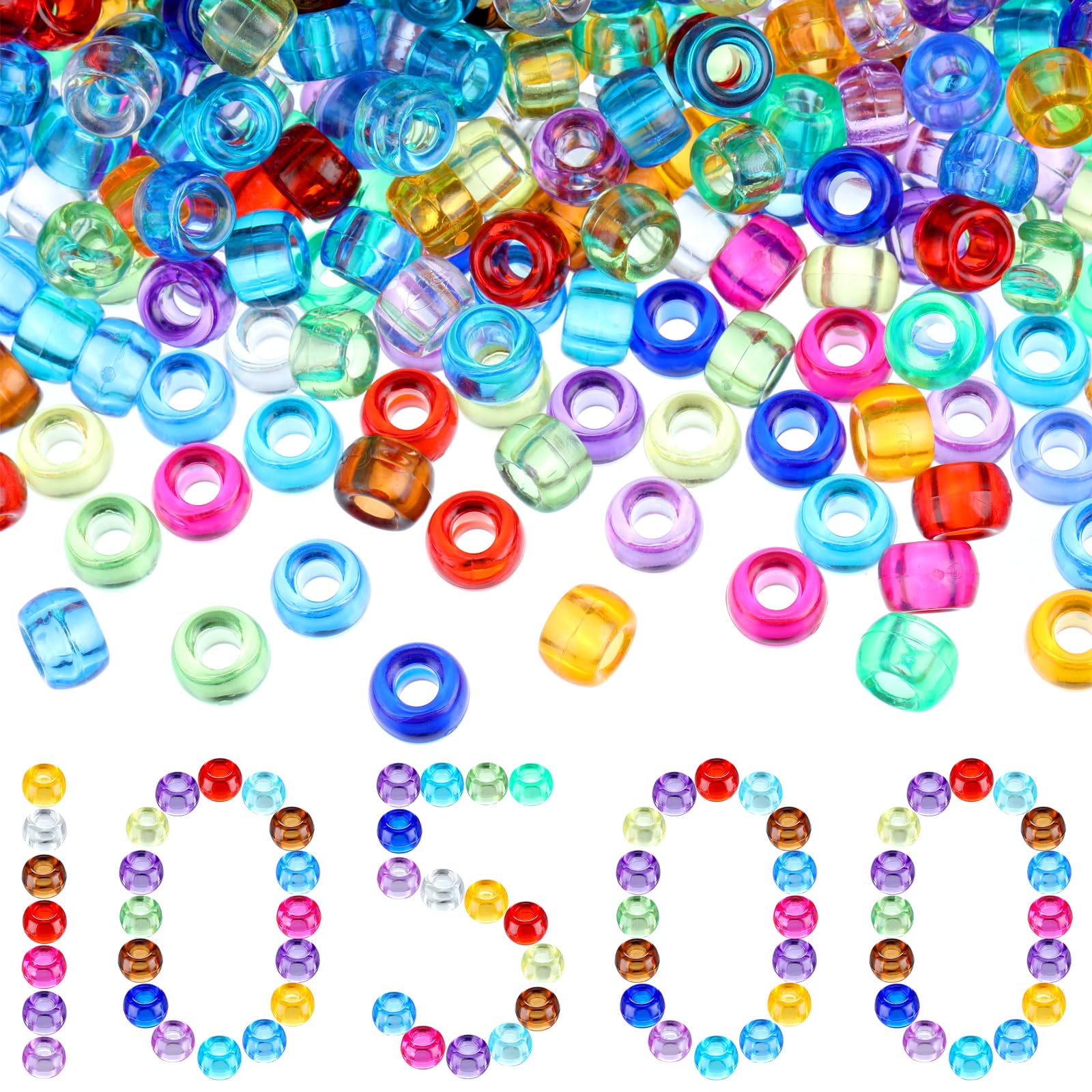 Jexine 10500 cuentas de pony, cuentas de plástico multicolor para manualidades, pulseras, proyectos de fabricación de joyas (color transparente)