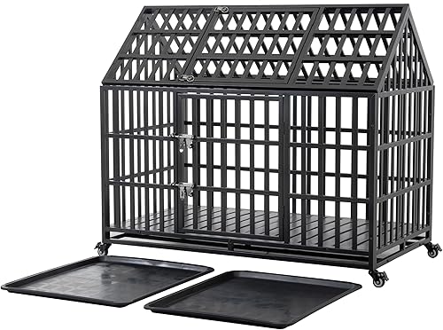 Miniatura 8 de 52" Heavy Duty Dog Crate Large Dog cage Strong Metal Dog Kennels and Crates for Large Dogs with 4 Lockable Wheels