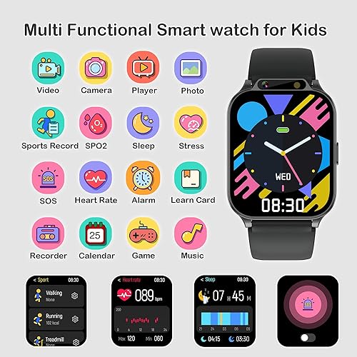 Miniatura 2 de Reloj inteligente para niños de 1.85 pulgadas con rastreador de fitness y sueño, IP68 impermeable para niños, regalos para niños de 5 a 12 años,