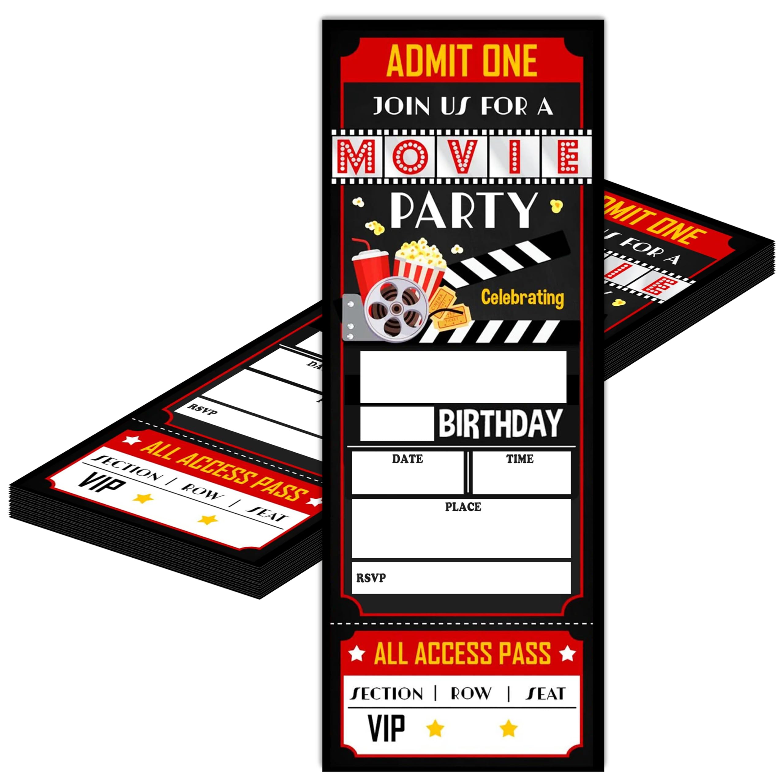 heiyihe Birthday Cards-20 Movie Party Ticket Invite Cards-Red and Black Birthday Invitation with Envelopes for Movie Lovers-Celebration Party Favor &