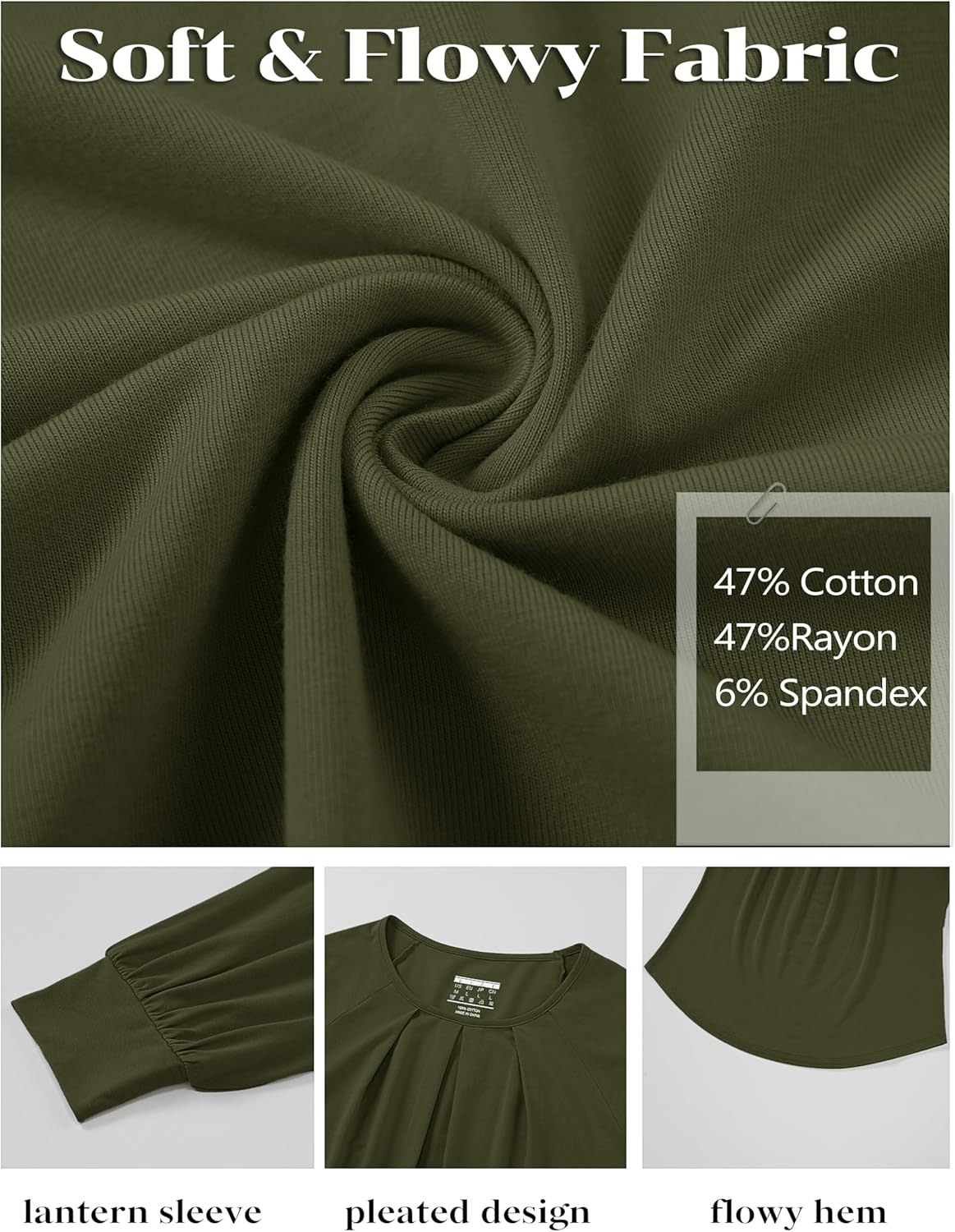 YUCOLEN Long Sleeve Shirts for Women Pleated Dressy Casual Business Blouses Crew Neck Loose Trendy Tunic Tops - Image 6