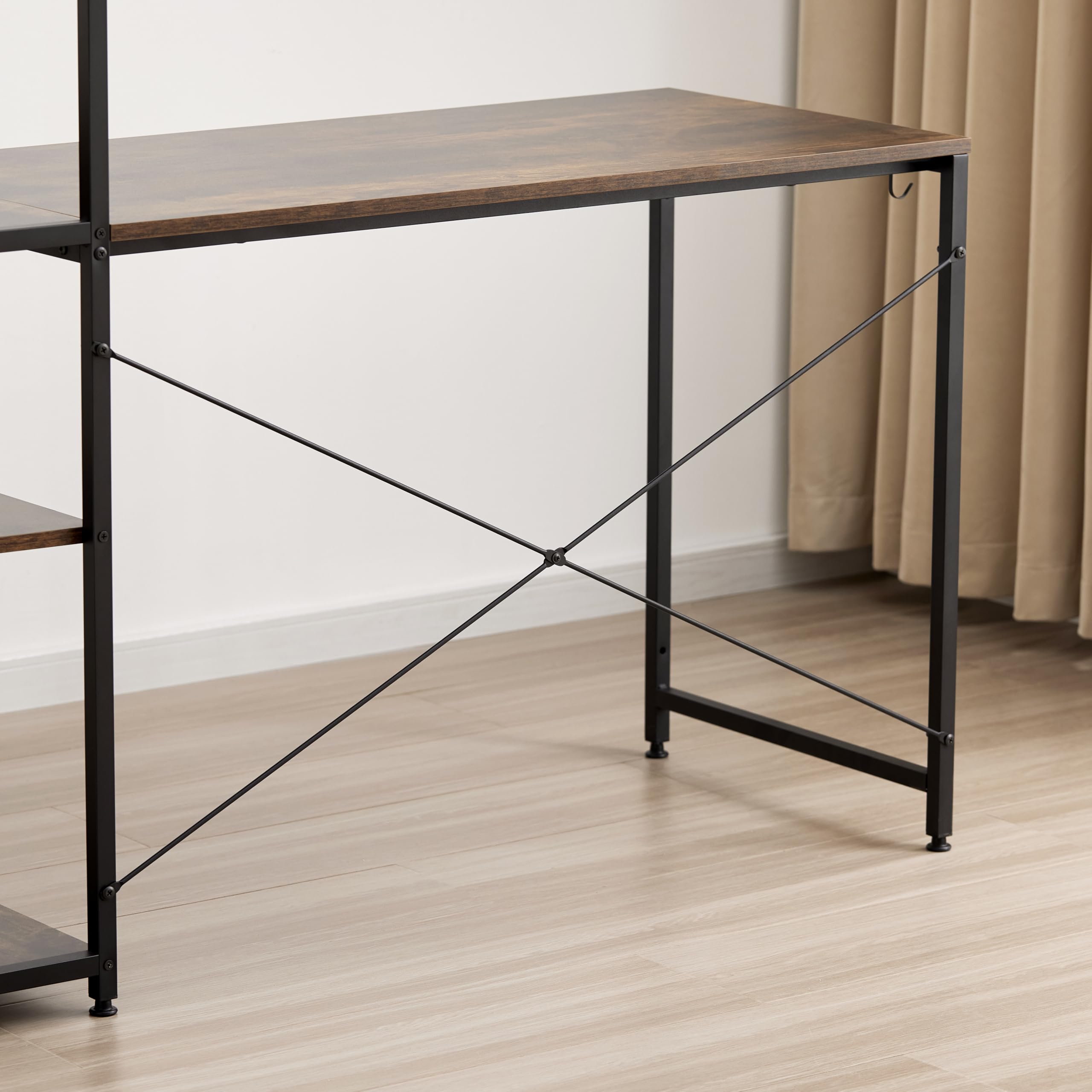Garvis Eckschreibtisch 120x50 cm (128 cm Hoch) – L-Form Gaming Tisch mit 3-Tier Regal (Rustikal)