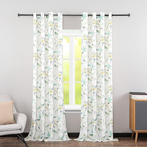 Miniatura 4 de Leeva Cortinas y cortinas de pájaros para sala de estar, juego clásico de lino texturizado con ojales para habitación del bebé y dormitorio, 2